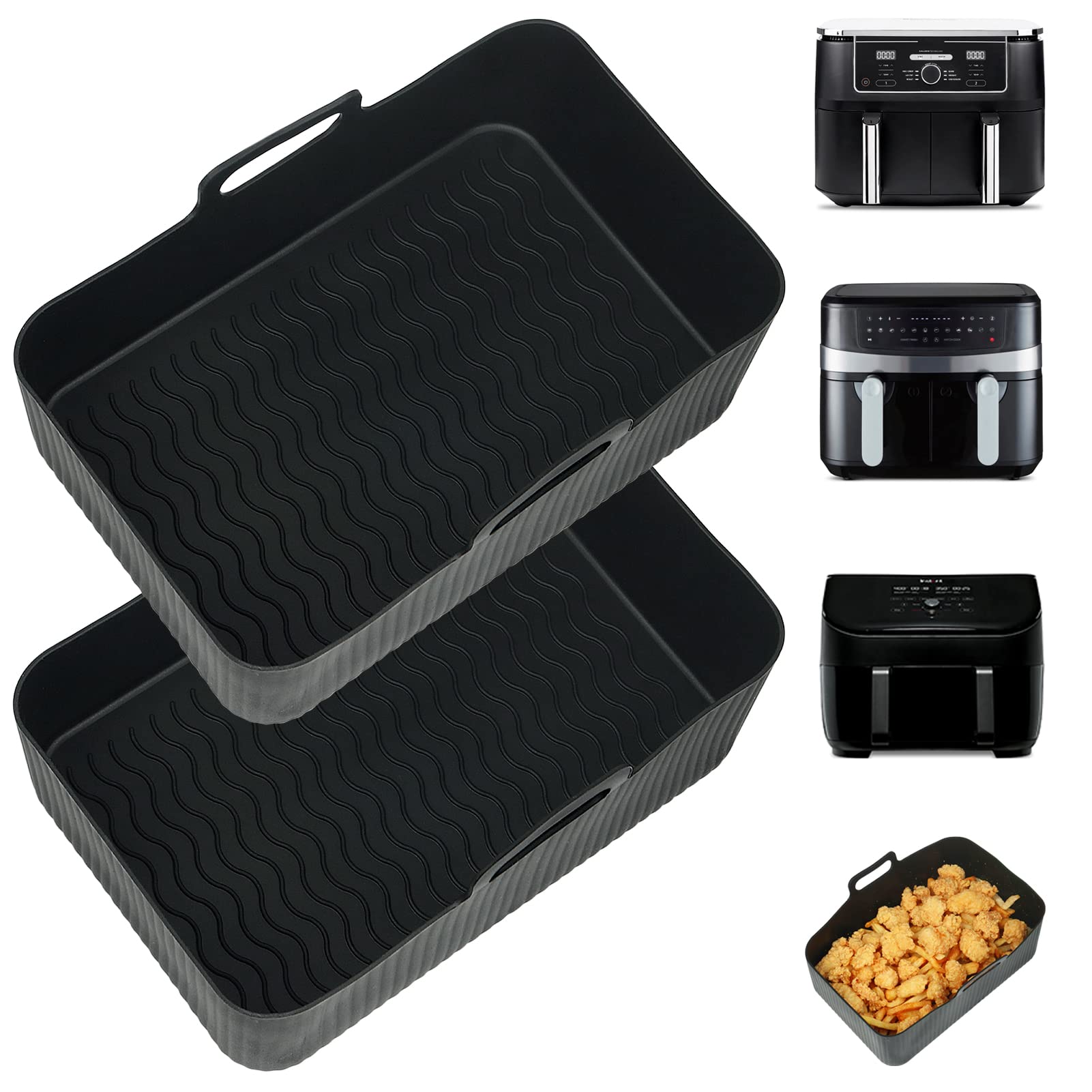 YQL Air Fryer Silicone Liner for Ninja/Tower Dual/Instant Vortex, Silicone Air Fryer Liners Reusable Air Fryer Accessories for Ninja Foodi AF300UK, Salter Dual Air Fryer (2PCS), Grey