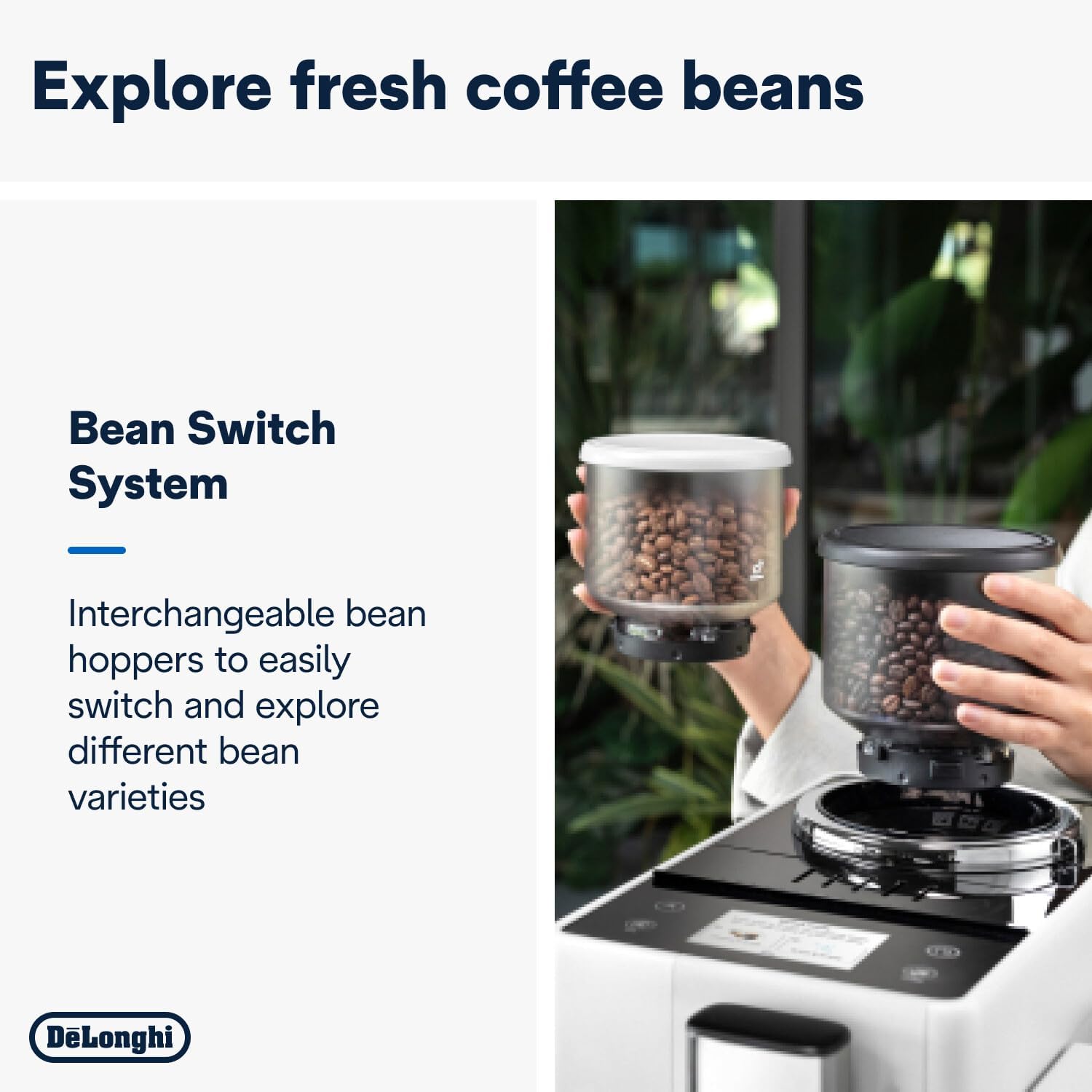 De'Longhi Rivelia EXAM440.55.W, Fully Automatic Coffee Machine with LatteCrema Hot, Automatic Milk Frother, Compact Size Bean to Cup Coffee Machine, 16 Recipes, Touch Colored Display, Arctic White