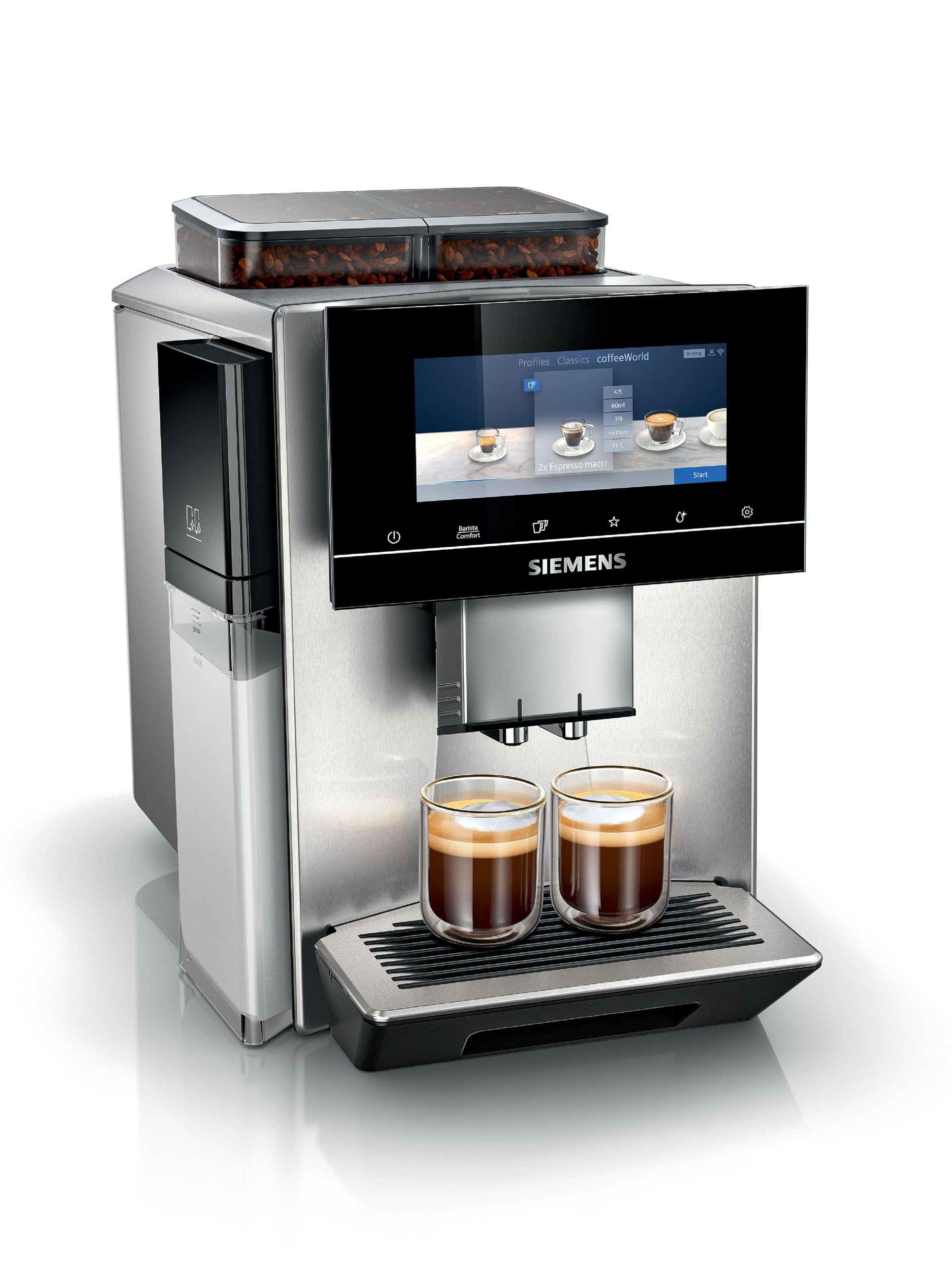SIEMENS EQ900 Fully Automatic Bean to Cup Coffee Machine, 6.8" Touch Screen Display, Cup Warmer, dualBean System, baristaMode, beanIdent System, 30+ Beverages with Home Connect, TQ907GB3