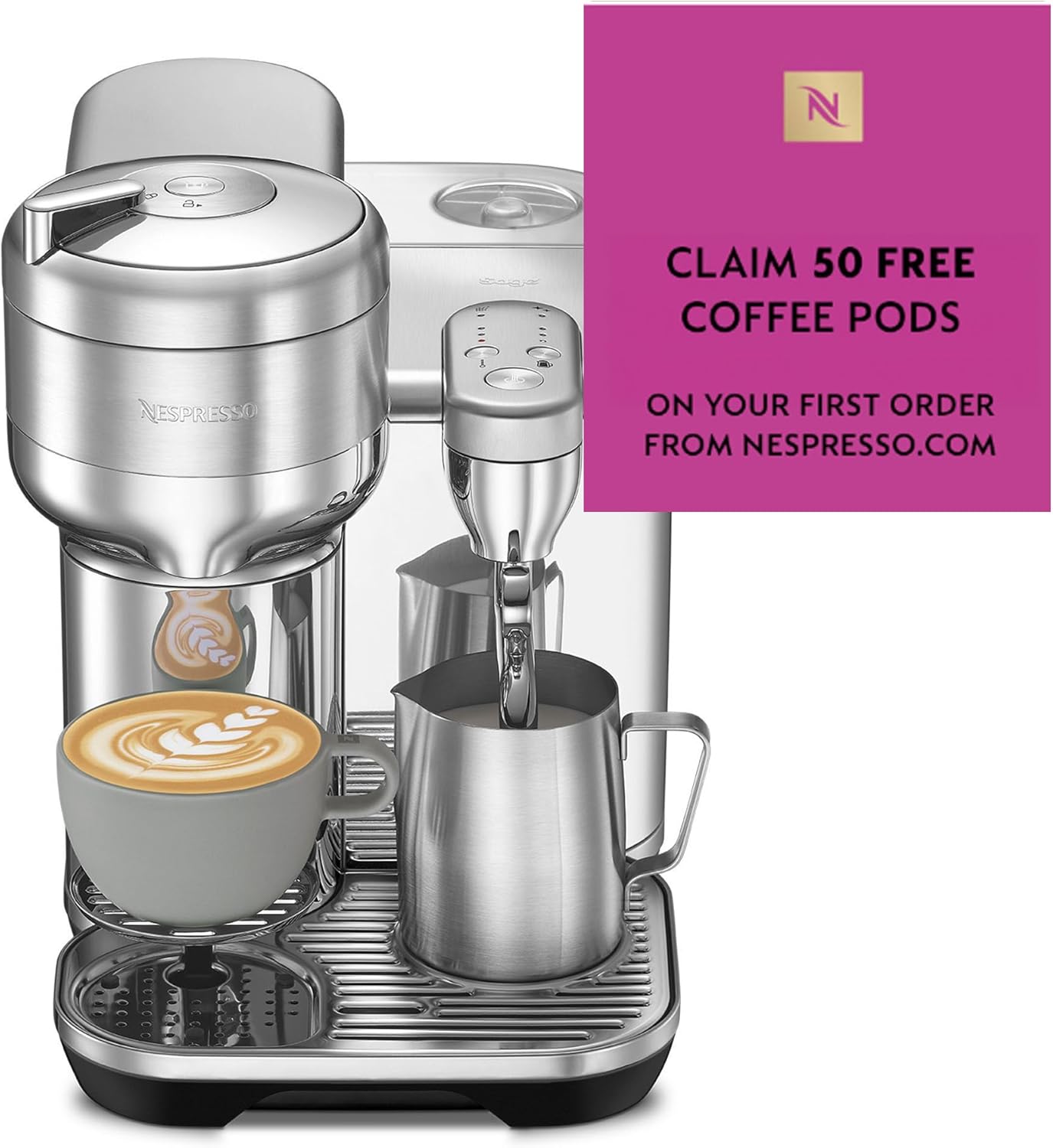 Nespresso - Vertuo Creatista Capsule Coffee Machine with Milk Frother Wand for Cappuccino, Flat White and Espresso by Sage, Brushed Stainless Steel