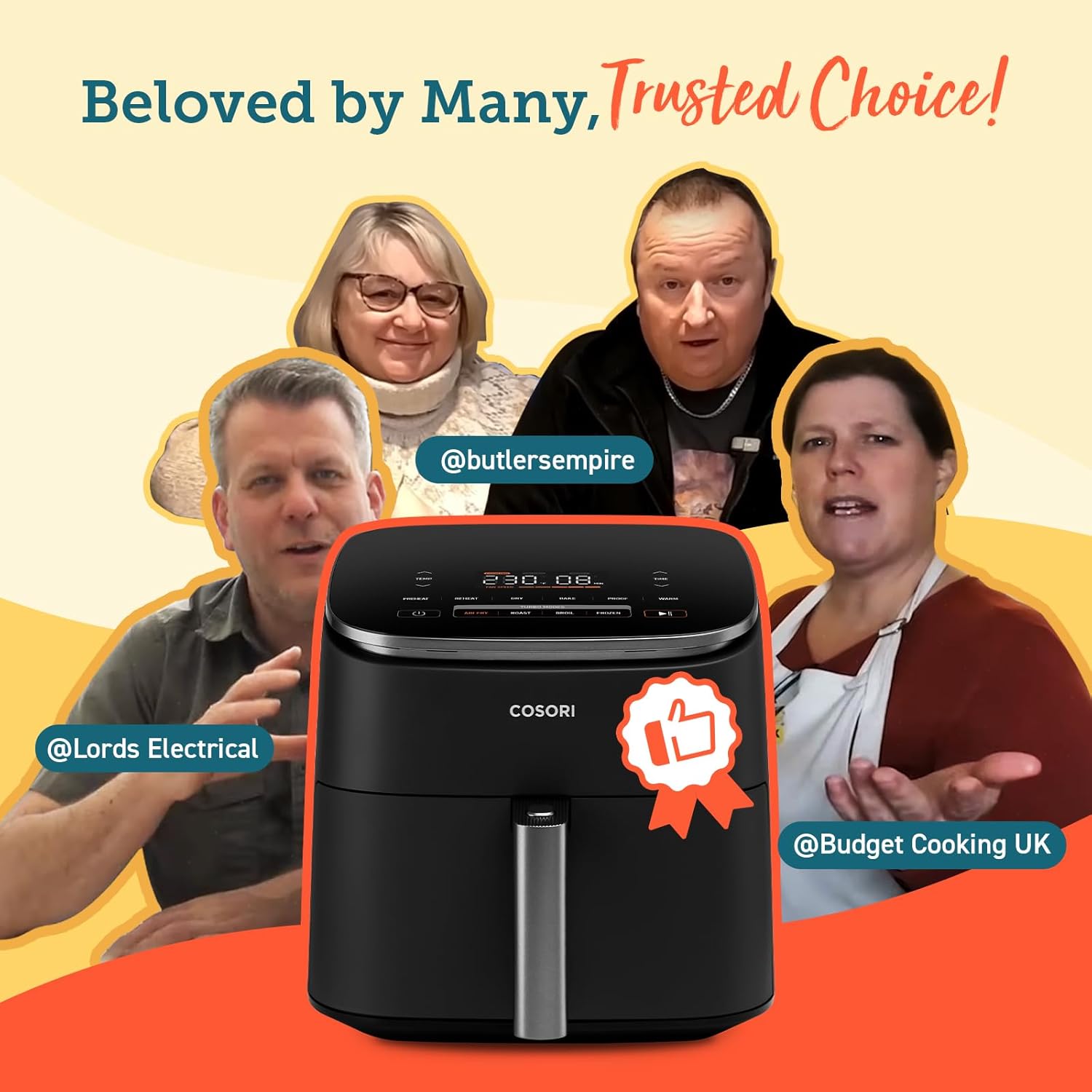 COSORI Air Fryer TurboBlaze, 6L Compact Design, 9 Functions with 5 Auto Fan Speeds Airflow System, Fast and Energy Saving, 30โ to 230โ, Quiet, 110+ Recipes, Oil Free, Non-stick, Dishwasher Safe