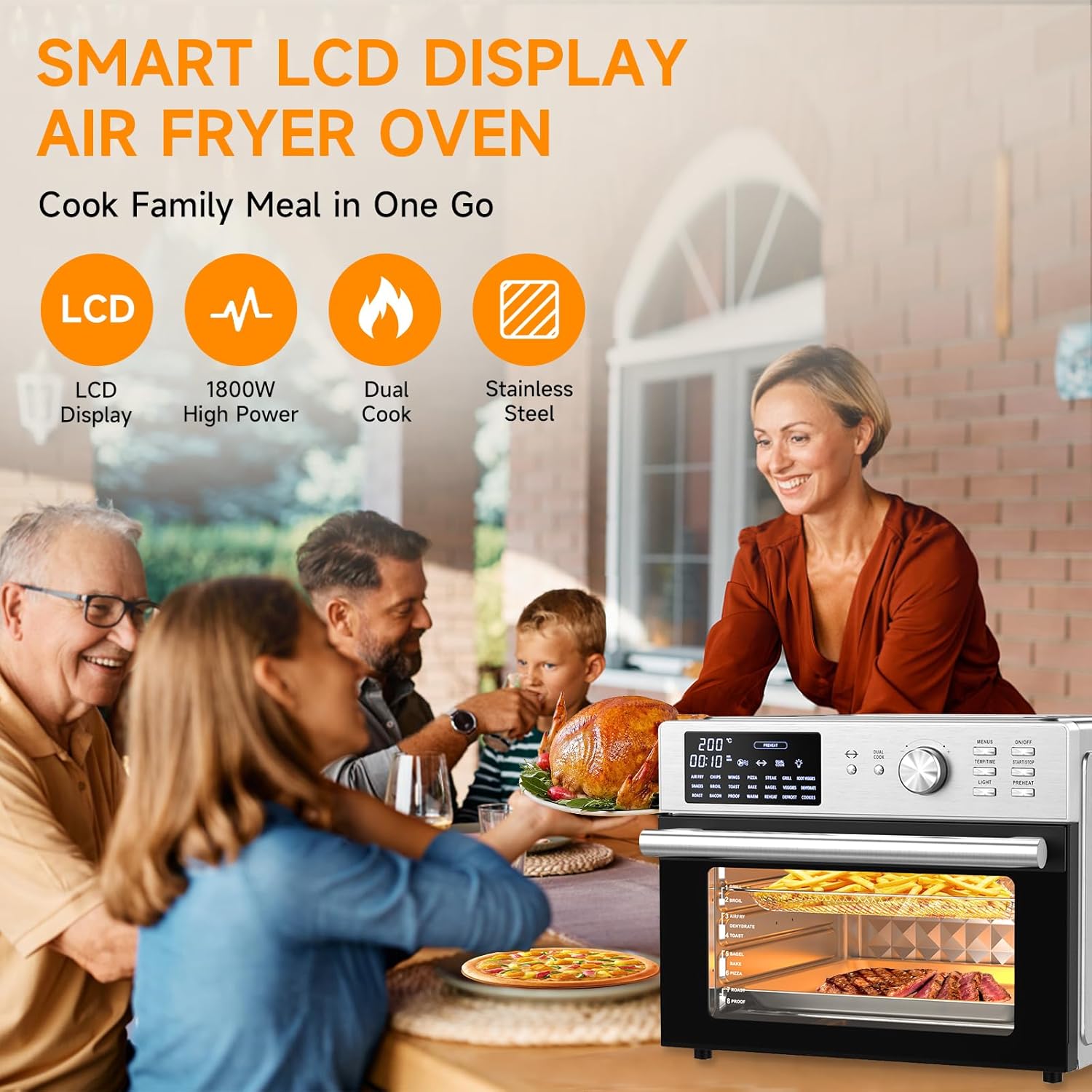 30L Air Fryer Oven With Rotisserie, 1800W & 21 Preset Mode Countertop Convection Mini Oven with Digital LCD Display, Timer & Temperature Control for Cooking, Double Glass Door, Full Accessory Set