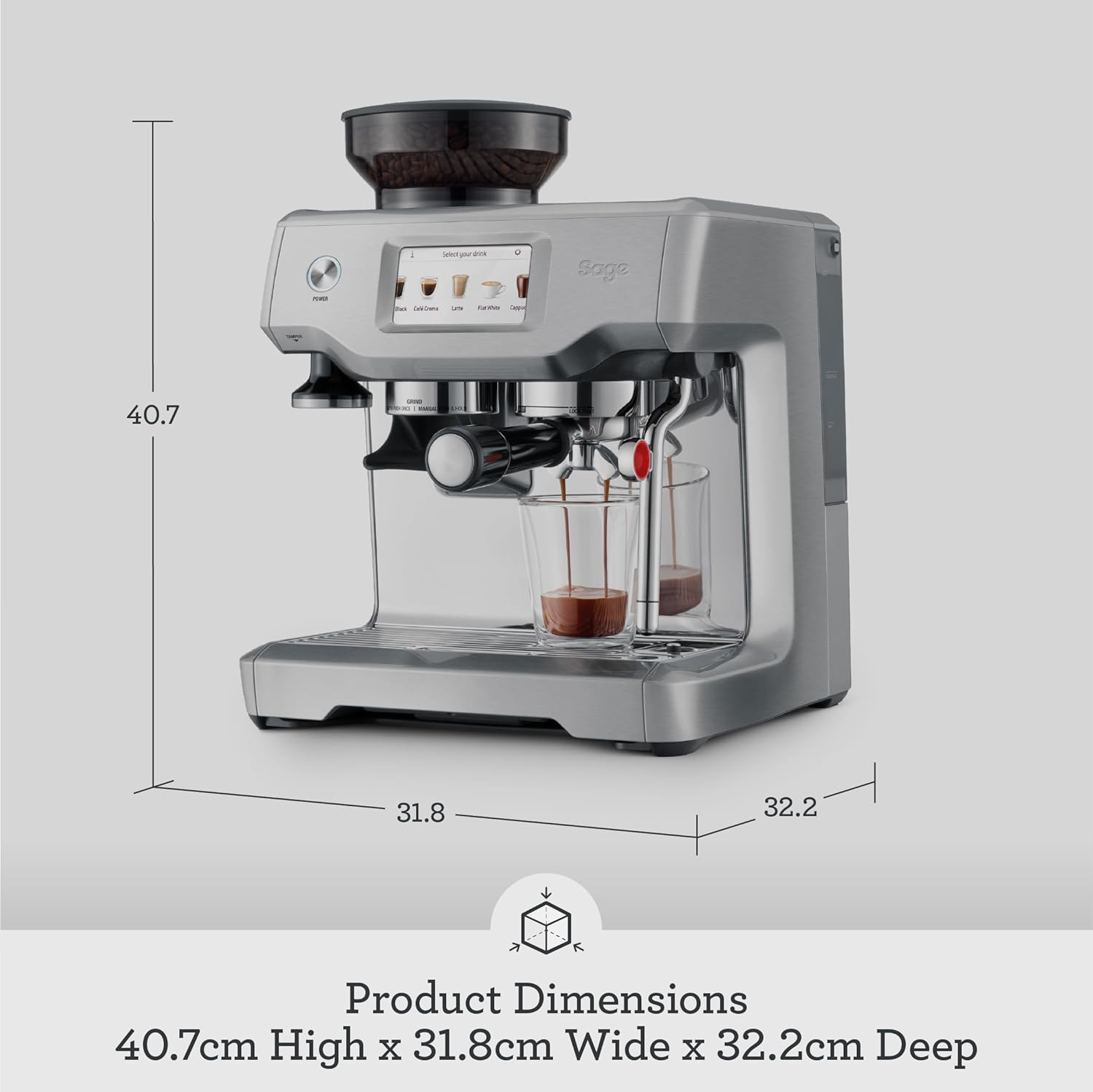Sage - The Barista Touch - Bean to Cup Coffee Machine with Grinder, Milk Frother and With Cold Brew Fuction, Latte, Cappucino, Espresso Maker, 5 Presets, 2L, 1680 W, With Cleaning Kit, Black Truffle