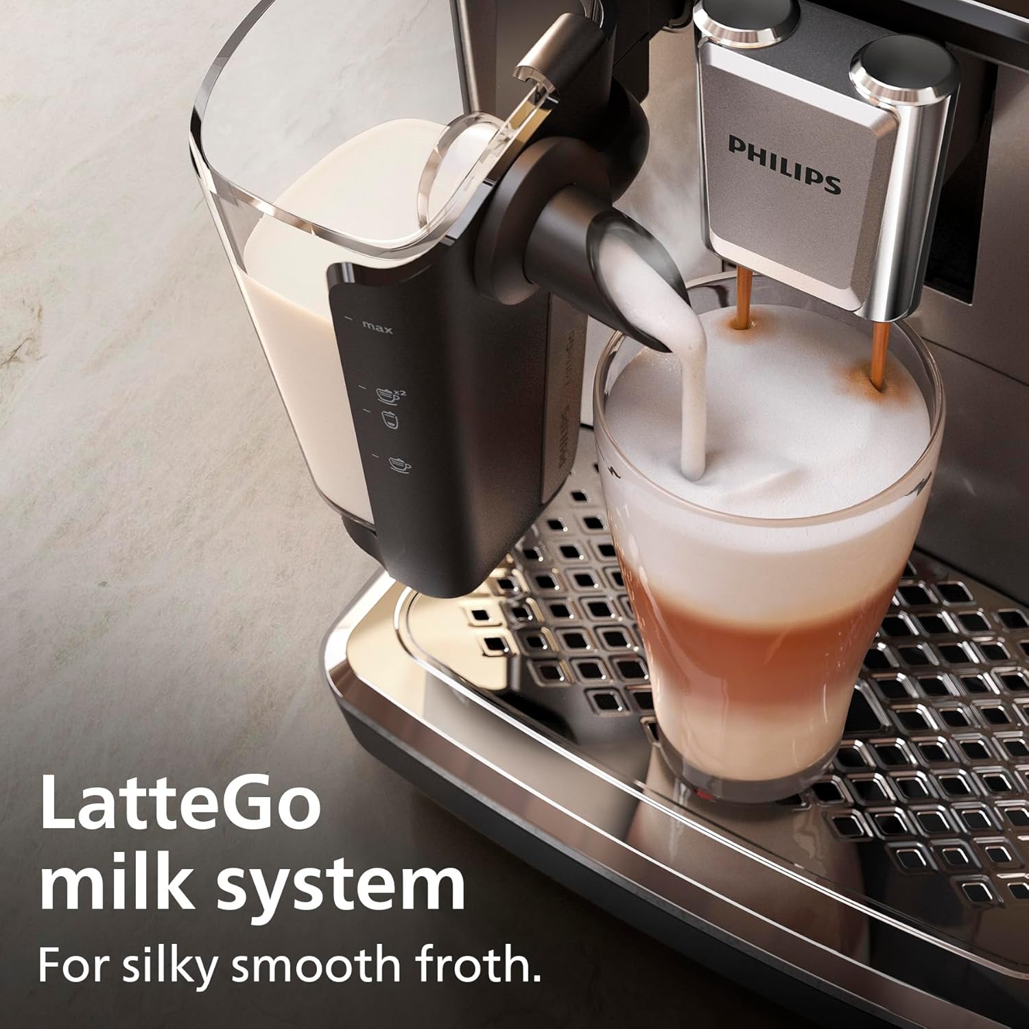 Philips 3300 Series Bean to Cup Coffee Machine – 6 Hot & Iced drinks, LatteGo Milk Frother, Fastest-to-Clean, 40% Quieter, Ceramic Grinder, Fully Automatic Espresso & Cappuccino maker – EP3347/90