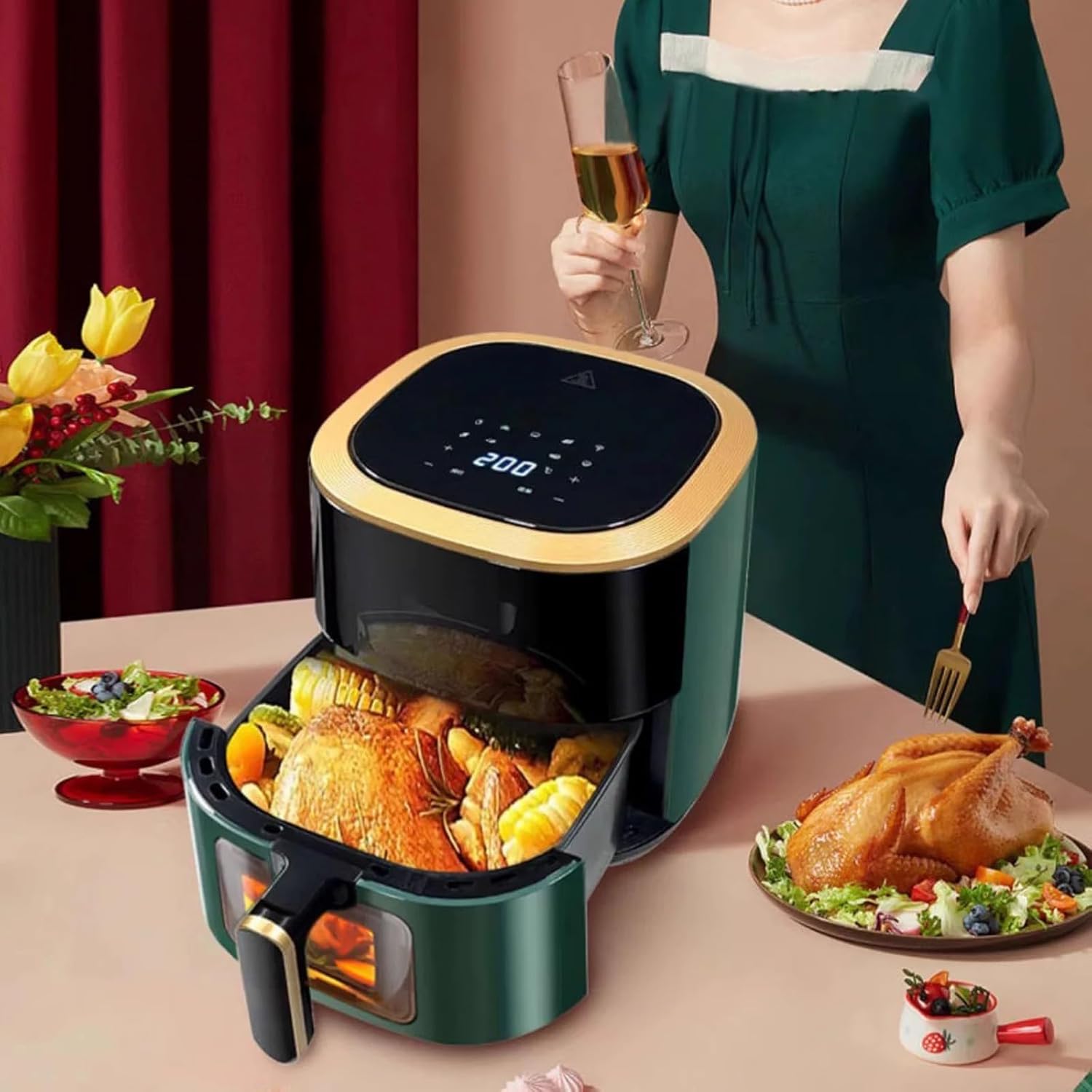 Air fryer household 12L large capacity visual multifunction oven, touch screen, removable basket, maximum temperature 200 ° C