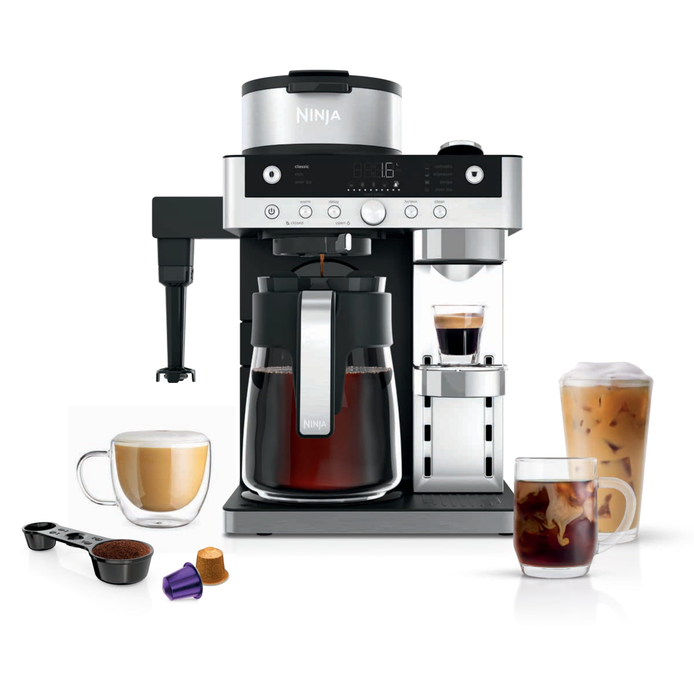Ninja Luxe Pro 3-in-1 Coffee Machine, Latte, Cappuccino, Cold Brew & Espresso Maker With Built in Bean Grinder & Milk Frother, Easy to Use, 5 Automated Froth Presets, Silver, ES701UK