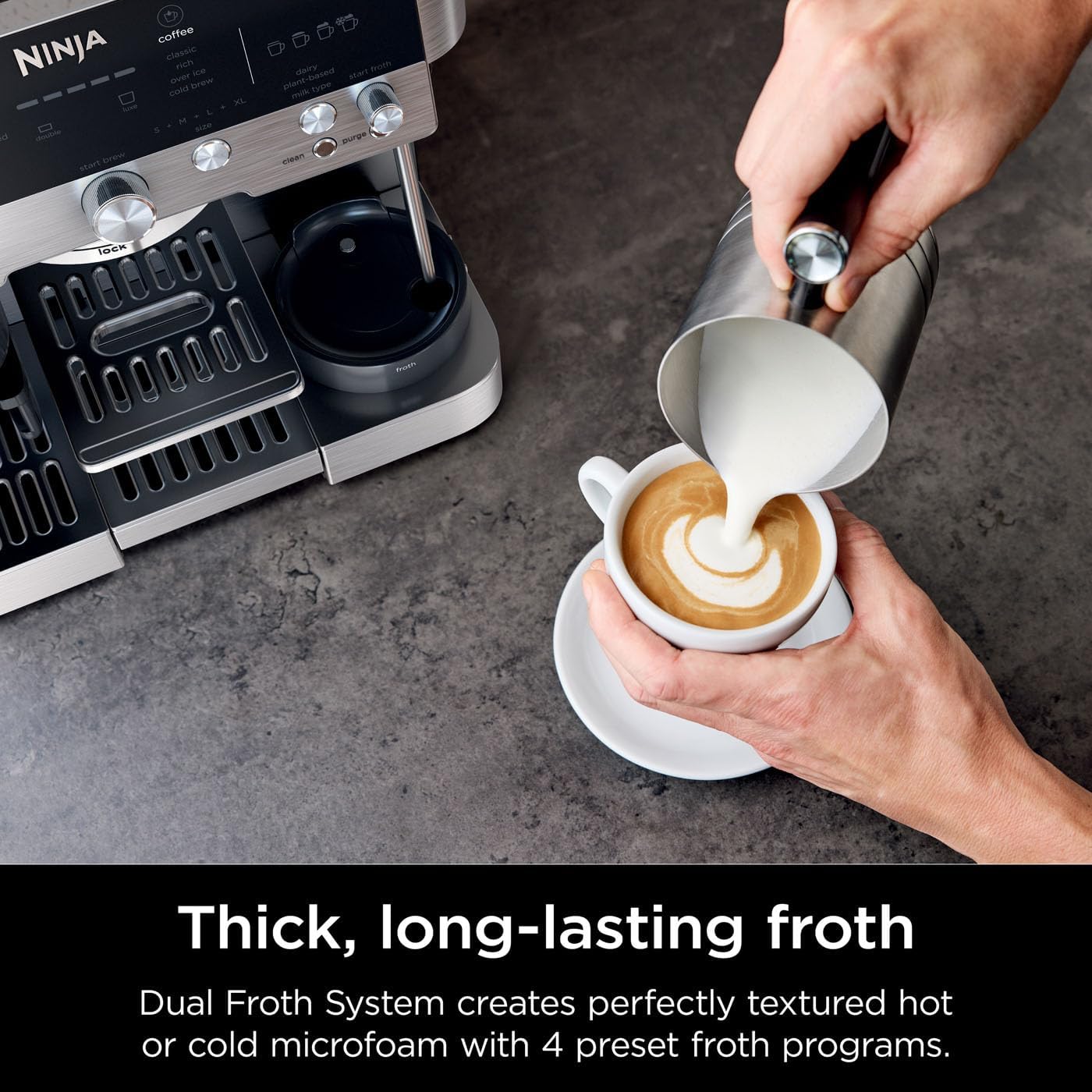 Ninja Luxe Premier 3-in-1 Coffee Machine, Latte, Cappuccino, Cold Brew & Espresso Maker With Built in Bean Grinder & Milk Frother, Easy to Use, 4 Automated Froth Presets, Silver, ES601UK