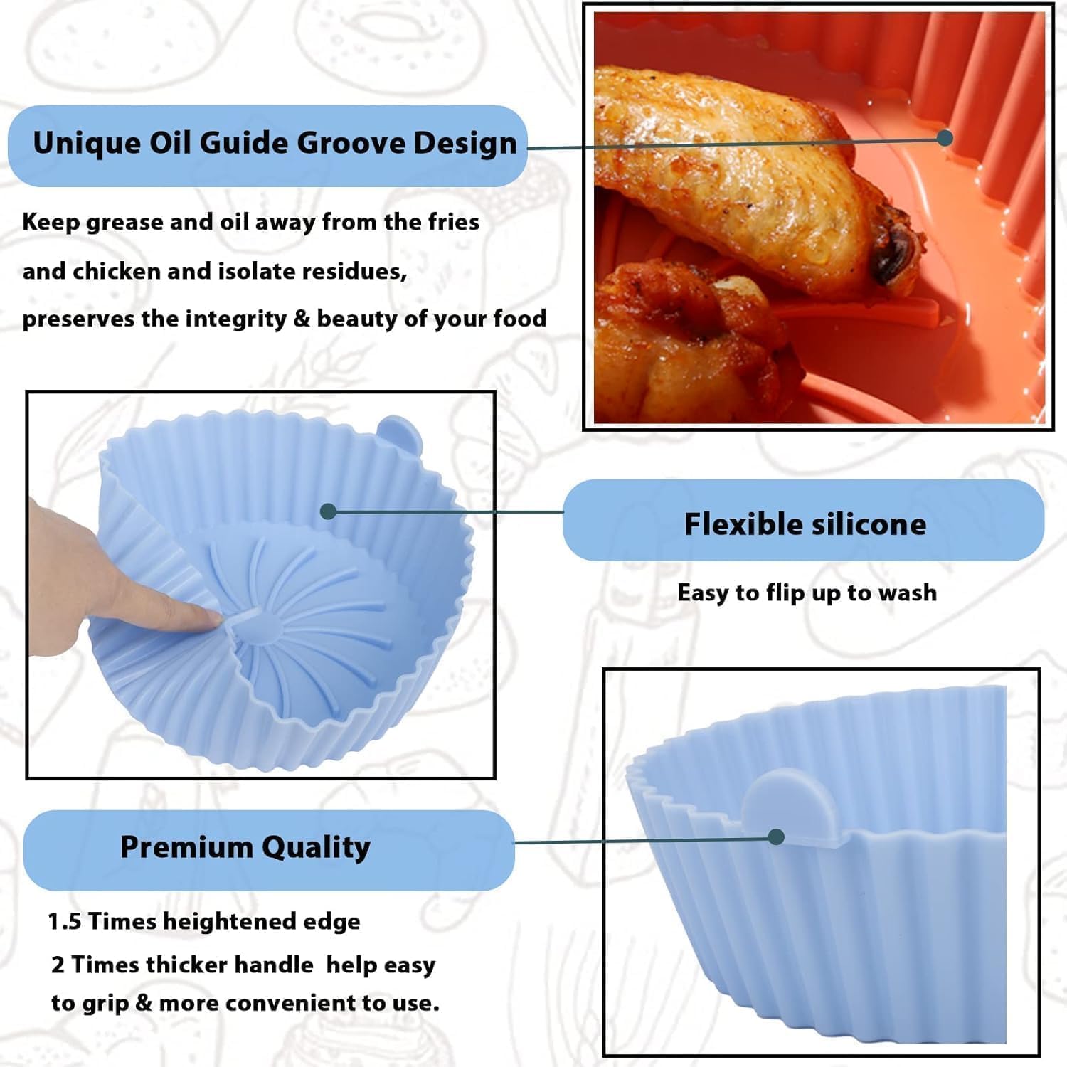 Air Fryer Silicone Liners - Reusable Non-stick Silicone Pot Liner Compatible with COSORI Air Fryer Basket Accessories, Fit 3-6 Qt