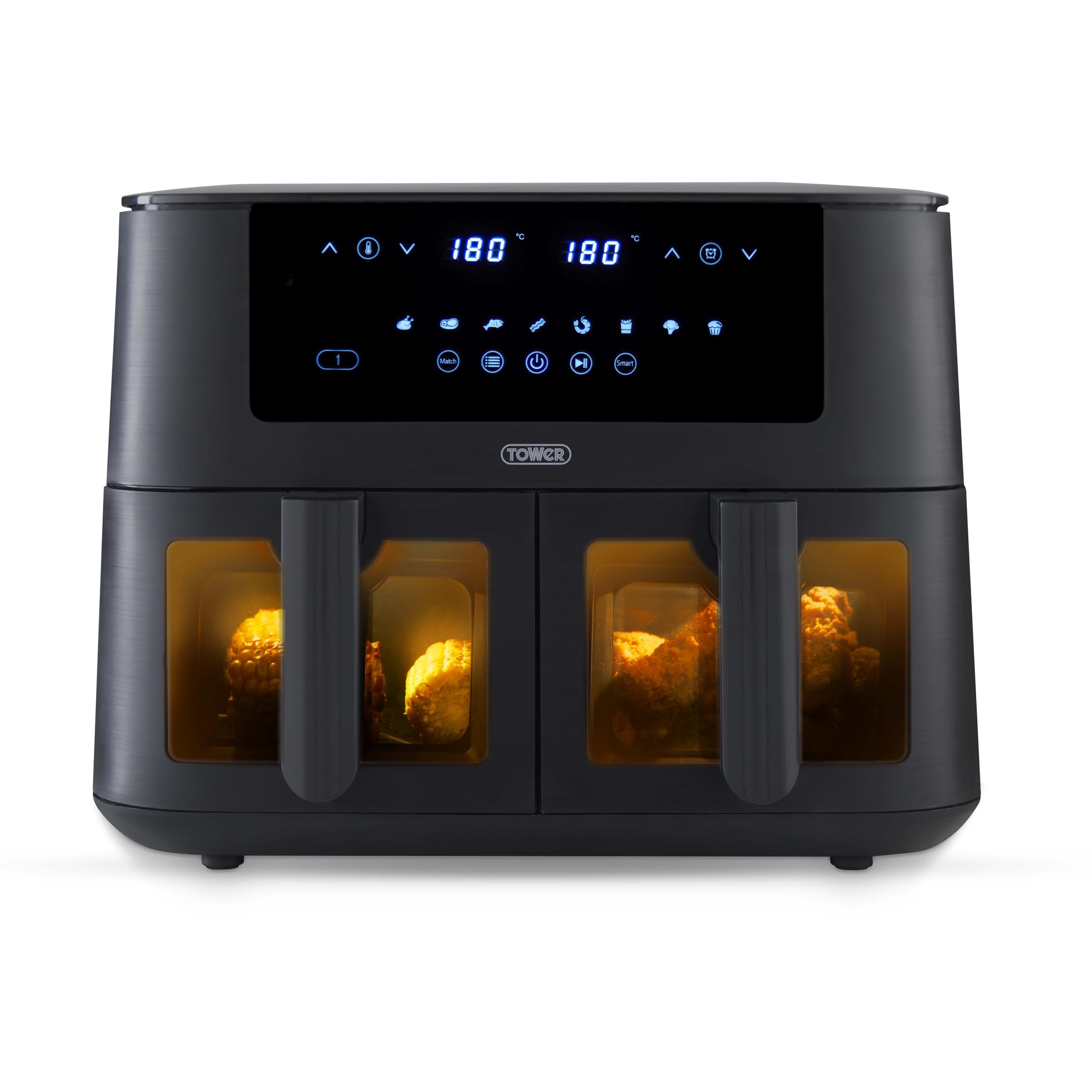 Tower T17088 Vortx 9L Dual Basket Air Fryer with Smart Finish, 2600W, Black