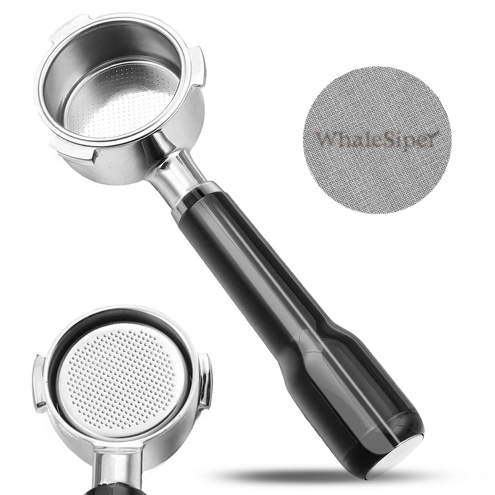 51mm Bottomless Portafilter & Puck Screen, 2 Ears Stainless Steel Head, Only Compatible with De'Longhi ECP3420, EC155, BCO430, EC260, and ECP3120, Includes 304 Stainless Steel Filter Basket