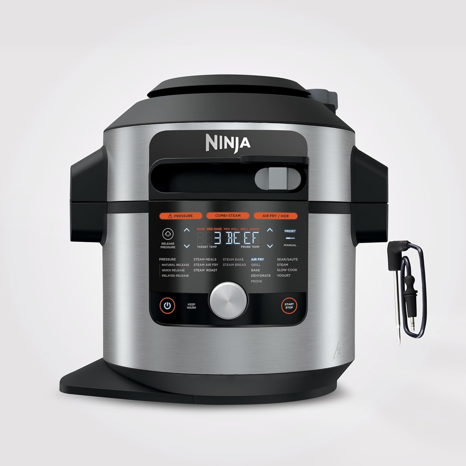 Ninja Foodi MAX 15-in-1 SmartLid Multi-Cooker 7.5L with Digital Probe, Electric Pressure Cooker & Air Fryer, Slow Cook and more, Cooks 6 Portions, Stainless Steel/Black OL750UK