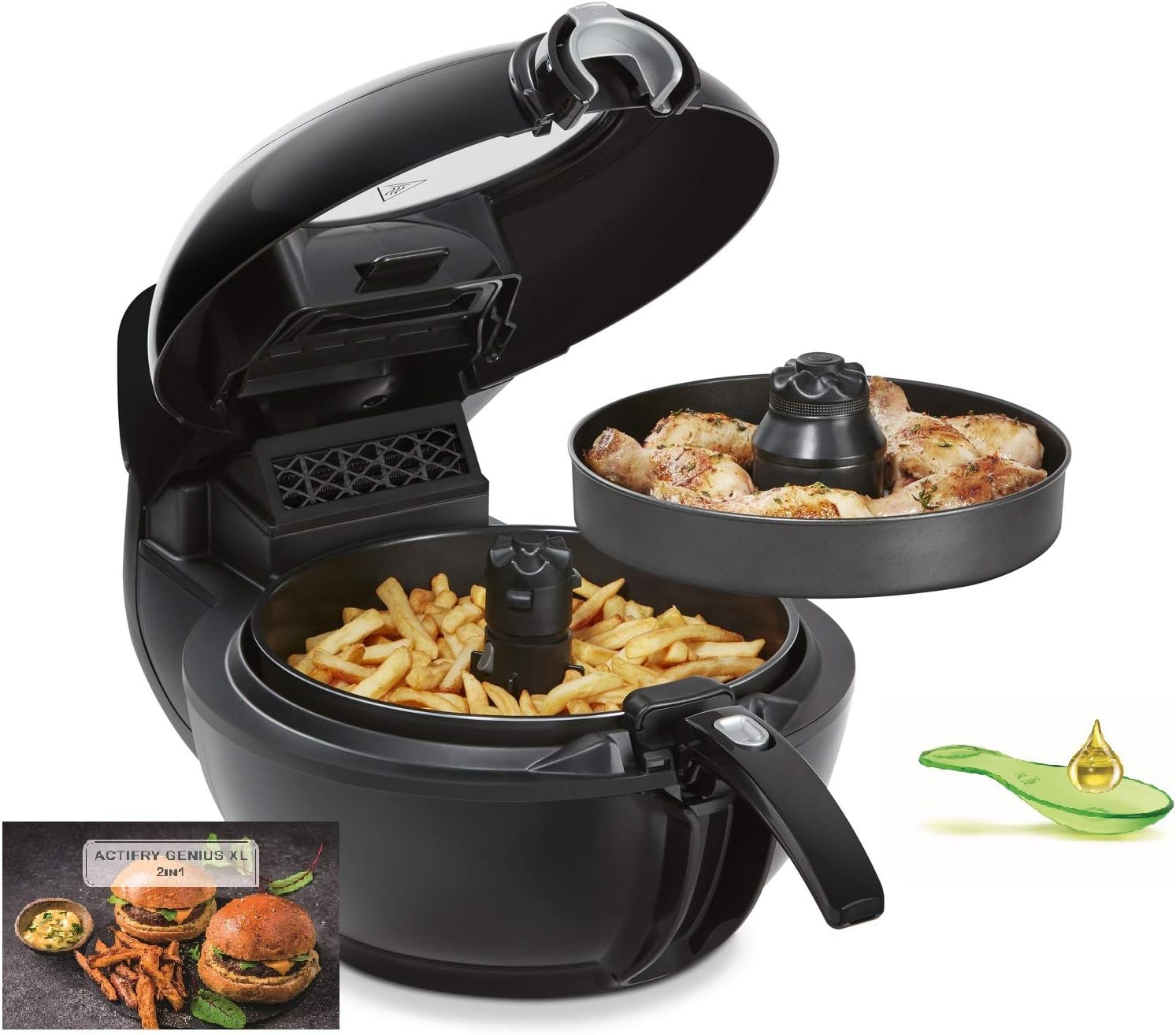 Tefal ActiFry Genius XL YV9708 2-in-1 Hot Air Fryer | 1500 Watts | Capacity: 1.7 kg | 9 Automatic Programs | 2-in-1 Technology | Black