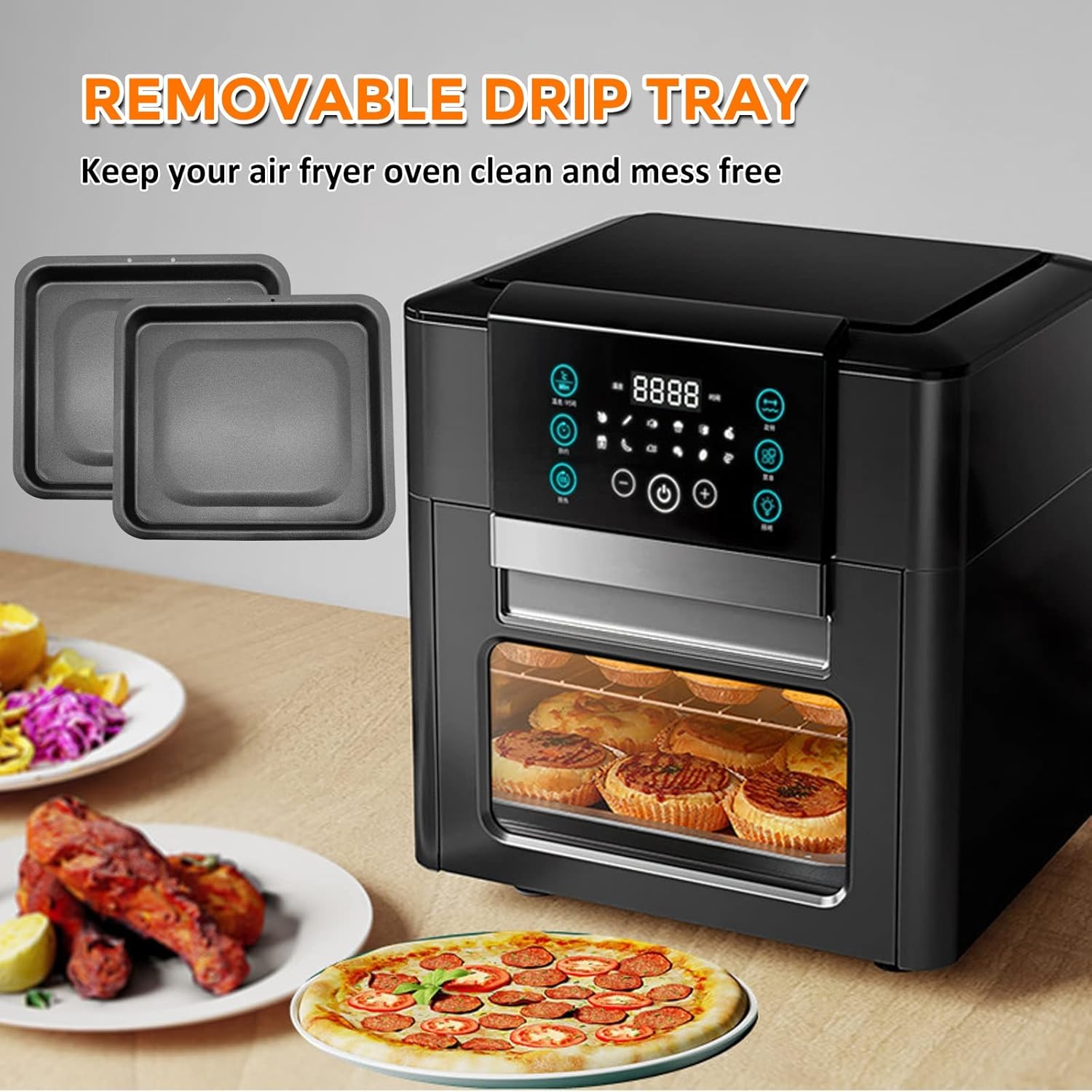 HEISENLIN Drip Pan for Instant Vortex Plus Air Fryer, 2 PCS Upgraded Rectangular Nonstick Oil Drip Tray Pan for Instant Vortex Pro Innsky Chefman PowerXL and More Air Fryer, Dishwasher Safe, Black