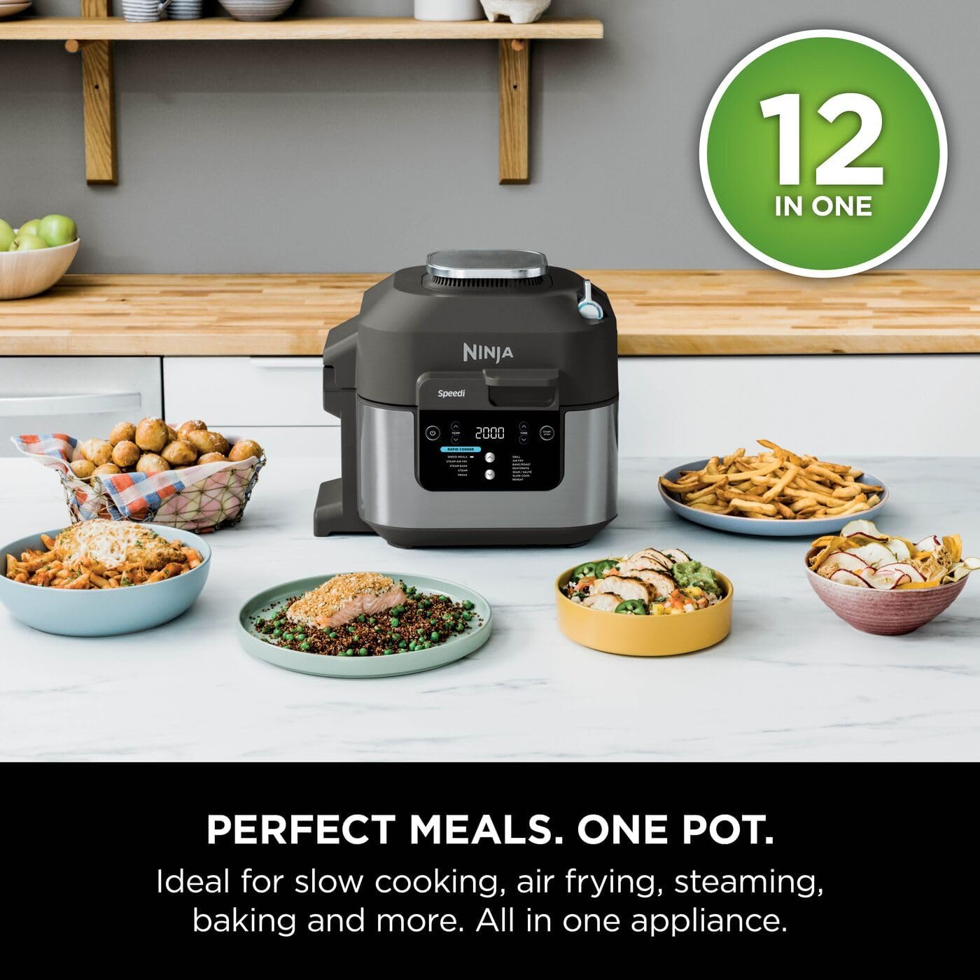 Ninja Speedi 12-in-1 Multi-Cooker, Air Fryer and Slow Cooker, 5.7L Cooking Pot, Meals for 4 in Minutes, Air Fry, Steam, Grill, Bake, Roast, Sear, Slow Cook and More, Grey ON500UK