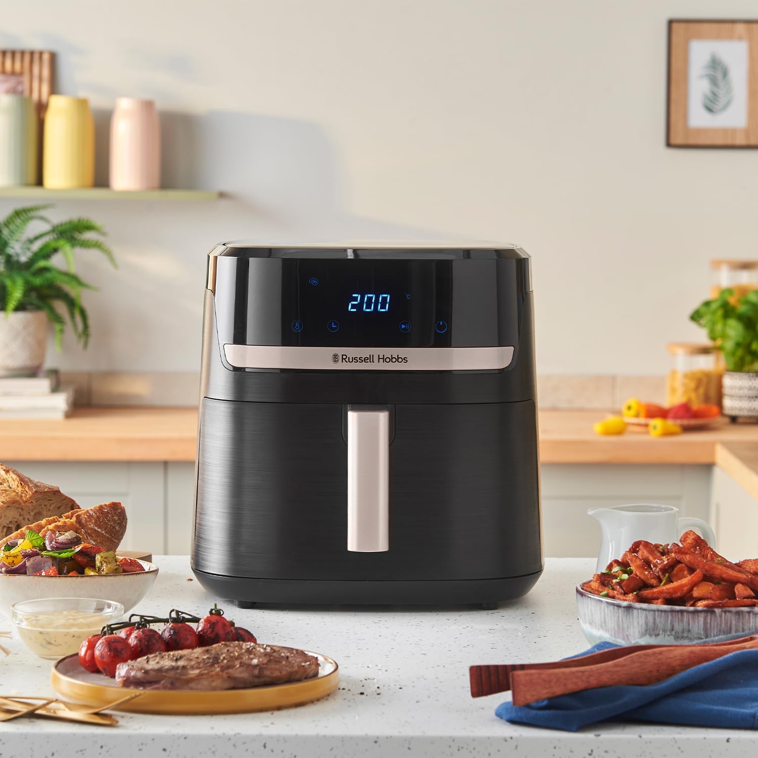 Russell Hobbs Air Fryer 8.3L, 9 Programs, Oil Free Cooking, Rapid Air Technology, Touchscreen, Auto Shut-Off, Keep warm, Roast, Bake, Grill, Dishwasher safe parts, Max 200℃, 1800W, Satisfry 27630