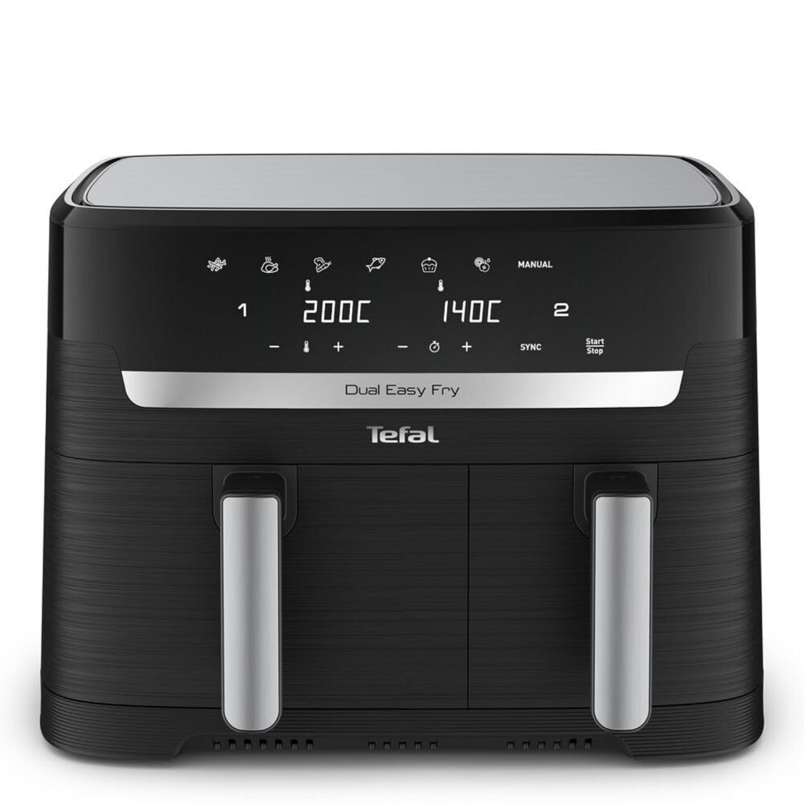 Tefal XXL Dual Easy Fry 11L Air Fryer, Dual Drawer, No Oil, Extra Crisp, Roast, Bake, Reheat, Dehydrate, 7 Pre-set Programs, Dishwasher Safe, 8+ Portions, Java-Grey, EY942BG0