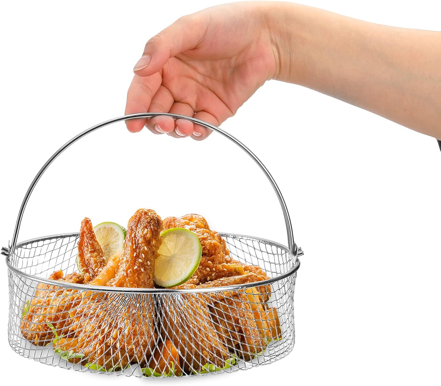 Elsjoy 2 Pack 8 Inch Stainless Steel Air Fryer Basket, Instant Pot, Oven, Steamer Replacement Accessory Mesh Basket with Handle