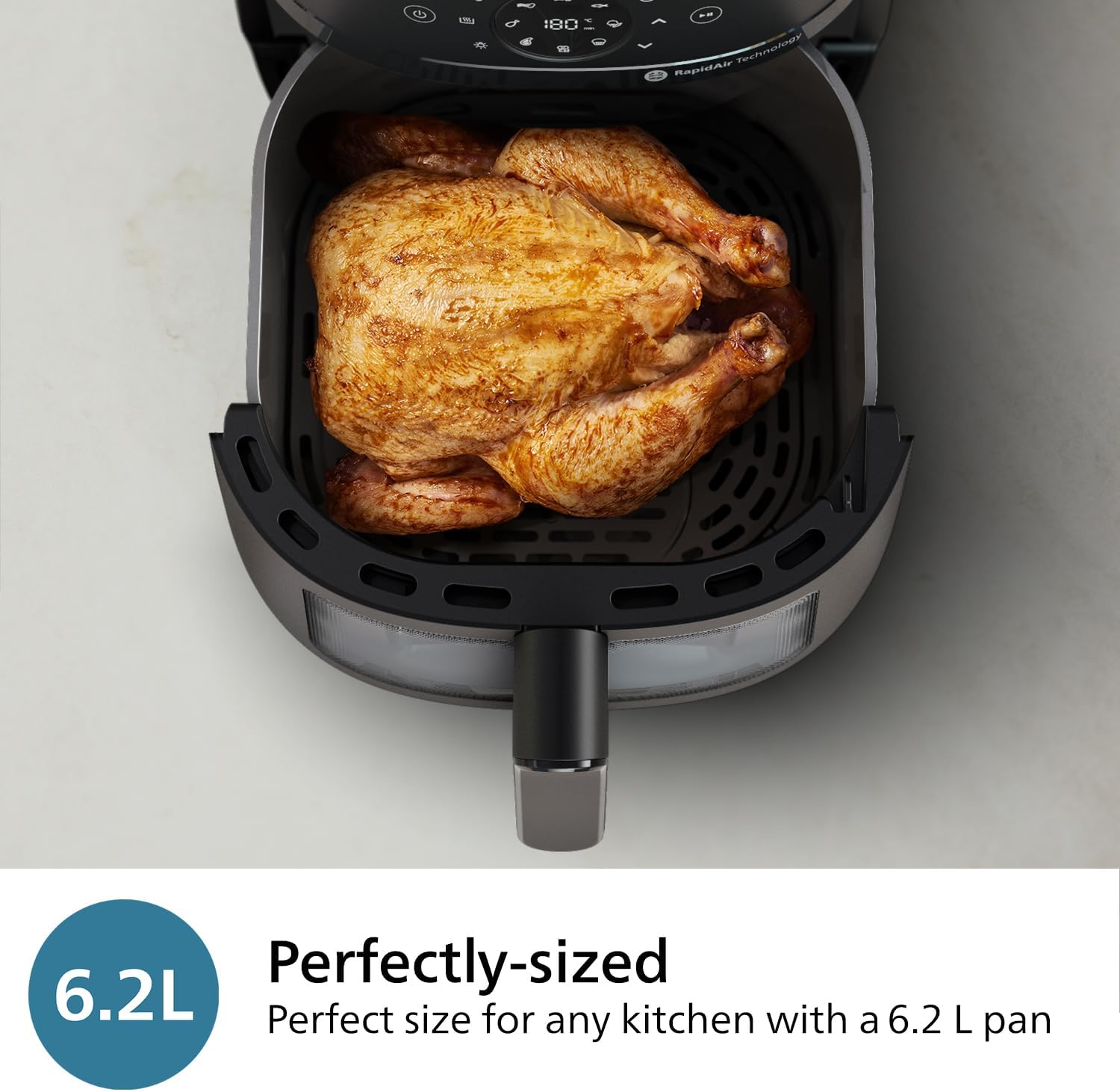 Philips Air Fryer 2000 Series 6.2L – Healthy Frying with RapidAir Technology, 13 Cooking Programs, Touchscreen, Viewing Window, Up to 90% Less Fat, Dishwasher Safe (NA230/09)