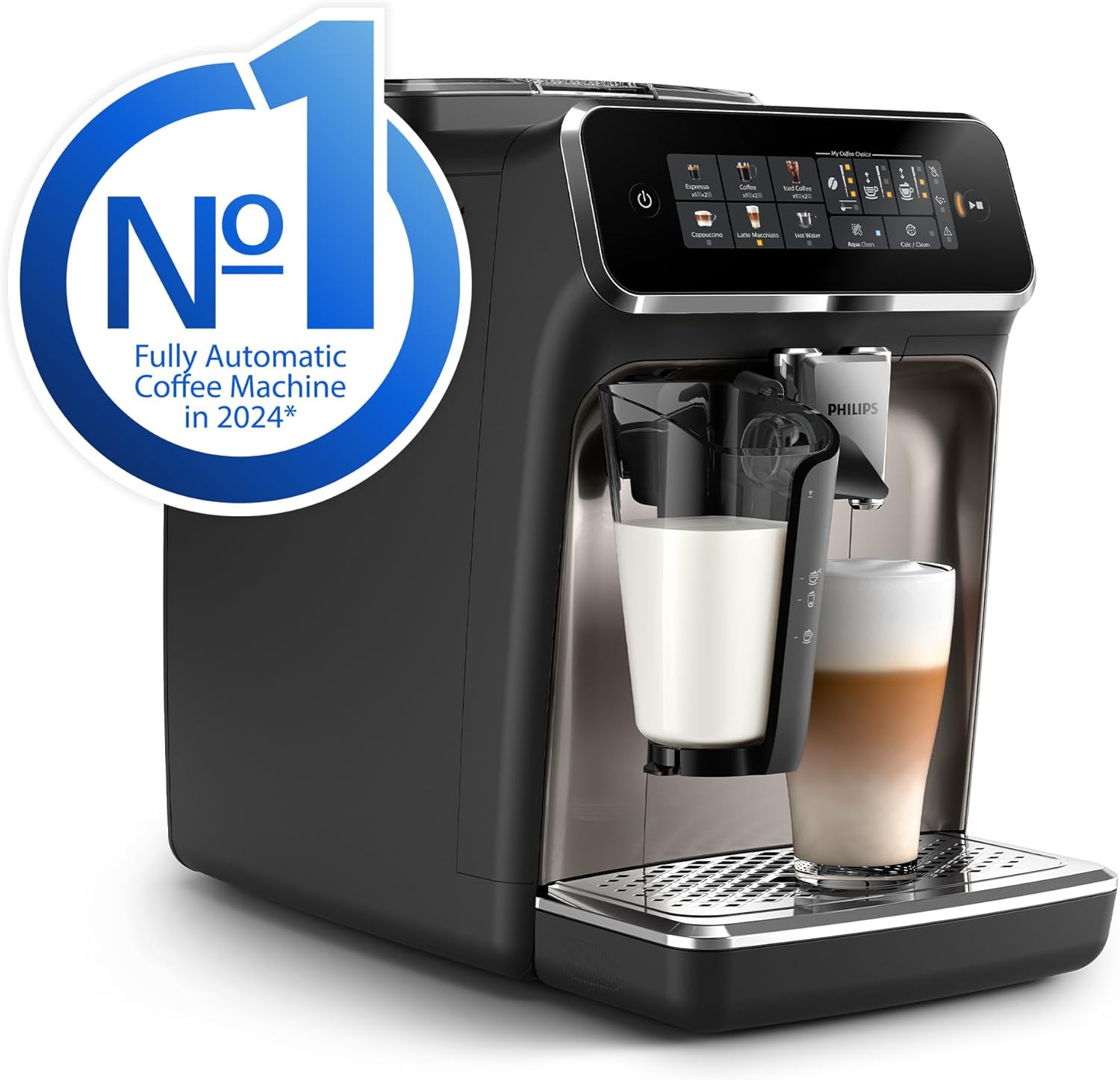 Philips 3300 Series Bean to Cup Coffee Machine – 6 Hot & Iced drinks, LatteGo Milk Frother, Fastest-to-Clean, 40% Quieter, Ceramic Grinder, Fully Automatic Espresso & Cappuccino maker – EP3347/90