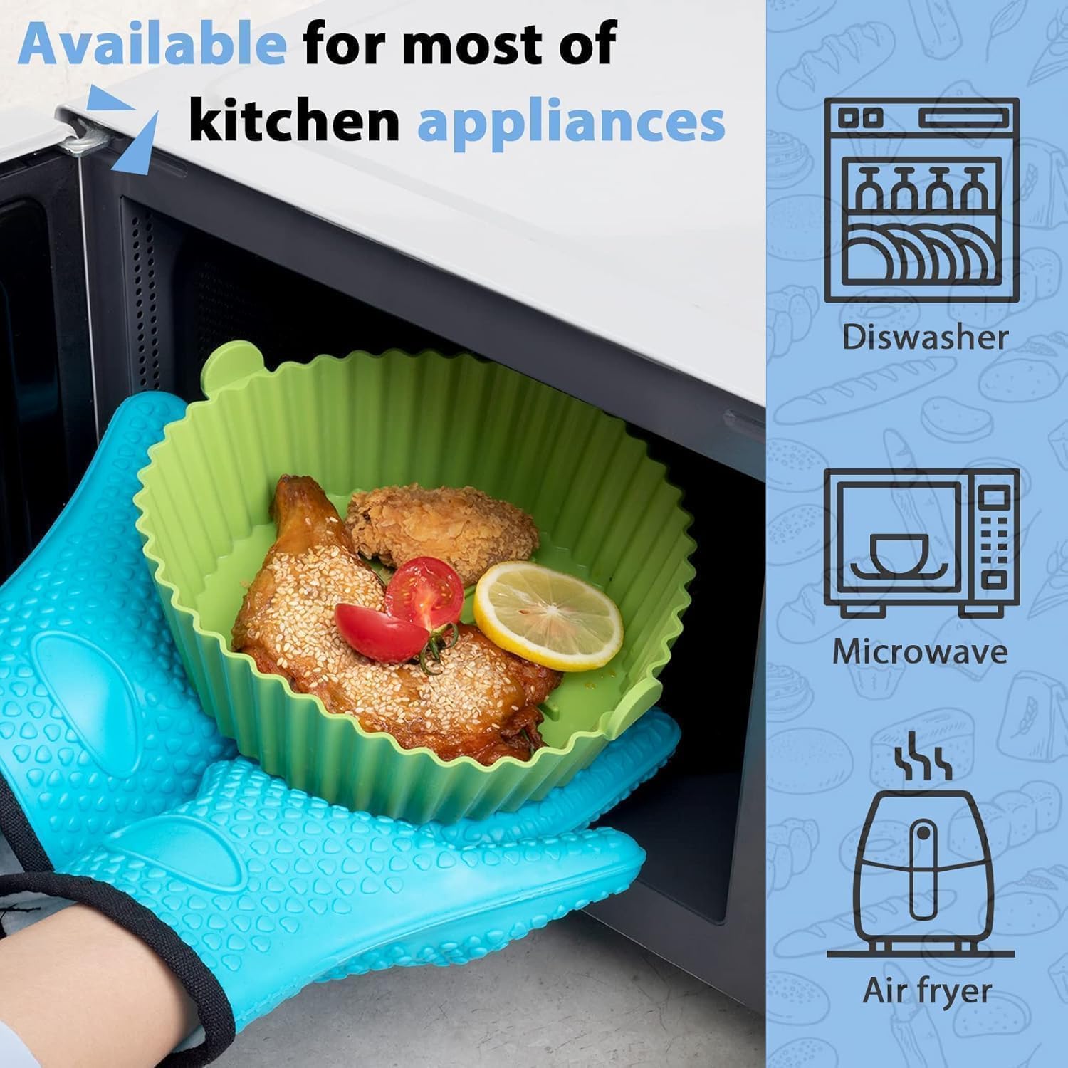 Air Fryer Silicone Liners - Reusable Non-stick Silicone Pot Liner Compatible with COSORI Air Fryer Basket Accessories, Fit 3-6 Qt