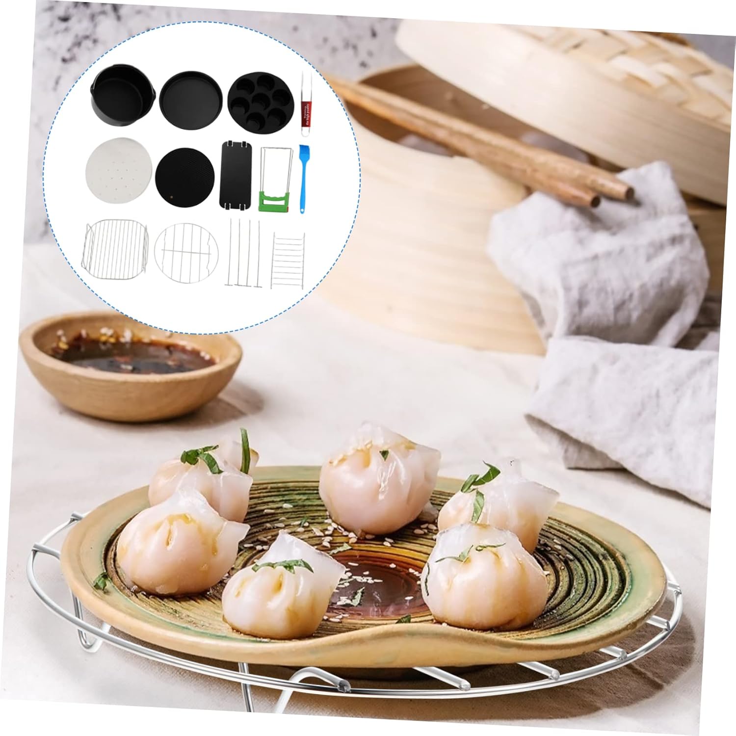 13PCS Frying Tools Set for Air Fryer Microwave Cooking Versatile Kitchen Accessories for Baking Steaming and More Non Stick Bakeware for Fryers