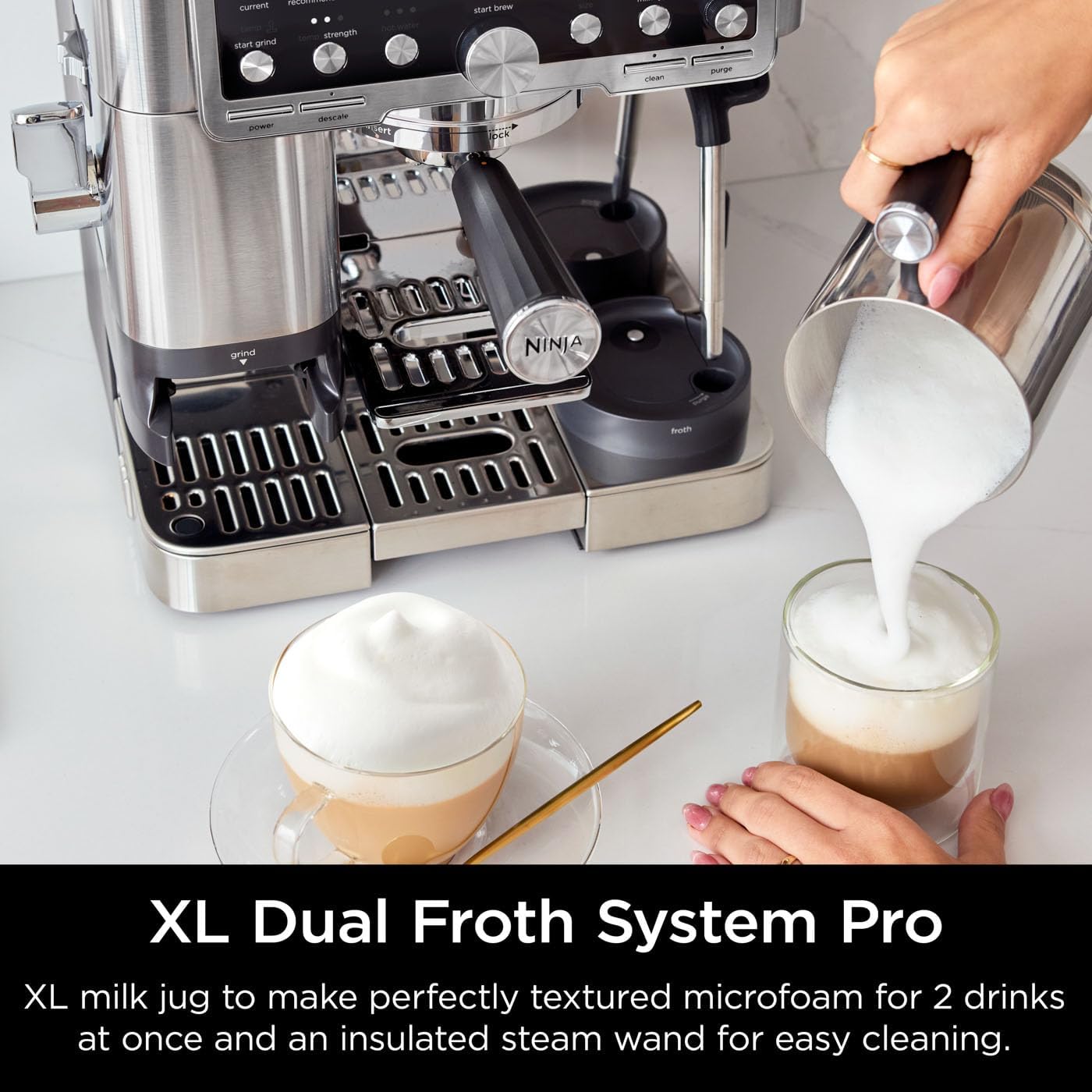 Ninja Luxe Pro 3-in-1 Coffee Machine, Latte, Cappuccino, Cold Brew & Espresso Maker With Built in Bean Grinder & Milk Frother, Easy to Use, 5 Automated Froth Presets, Silver, ES701UK