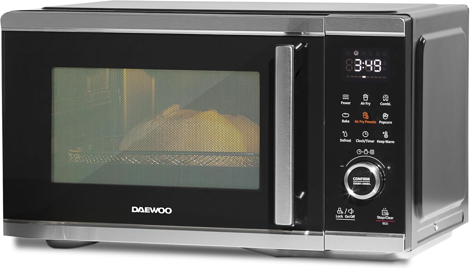 Daewoo Actuate 26L 5-in-1 Air Fryer Microwave Oven – 2400W Combination Oven with Grill, Bake, Reheat, Defrost – One Touch Cooking, Accessories Included, Space-Saving Kitchen Appliance – Black