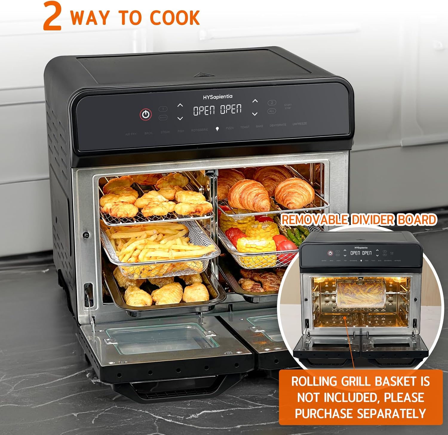 HYSapientia® 22L Dual Zone Air Fryer Oven With Rotisserie,Large Double Air fryers Mini Oven Digital 2400W 10 in 1 Airfryer Countertop Convection Oven electric and grill,Stainless Steel,13 Accessories…