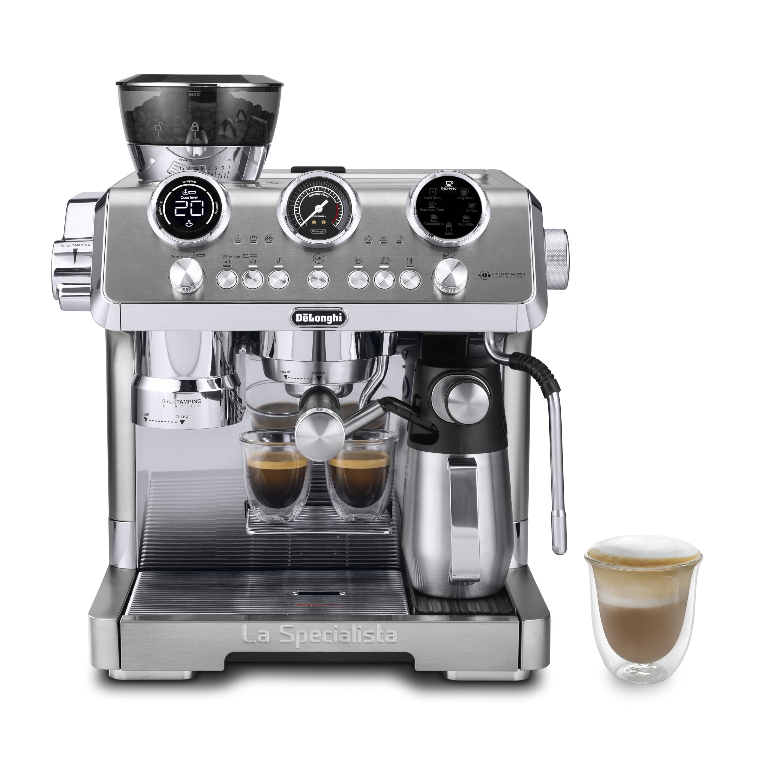 De'Longhi La Specialista Opera Espresso Machine – Cold Brew & Espresso Maker with Smart Tamping, Burr Grinder, Milk Steam Wand/Frother & 19-Bar Pressure – For Lattes & Cappuccinos