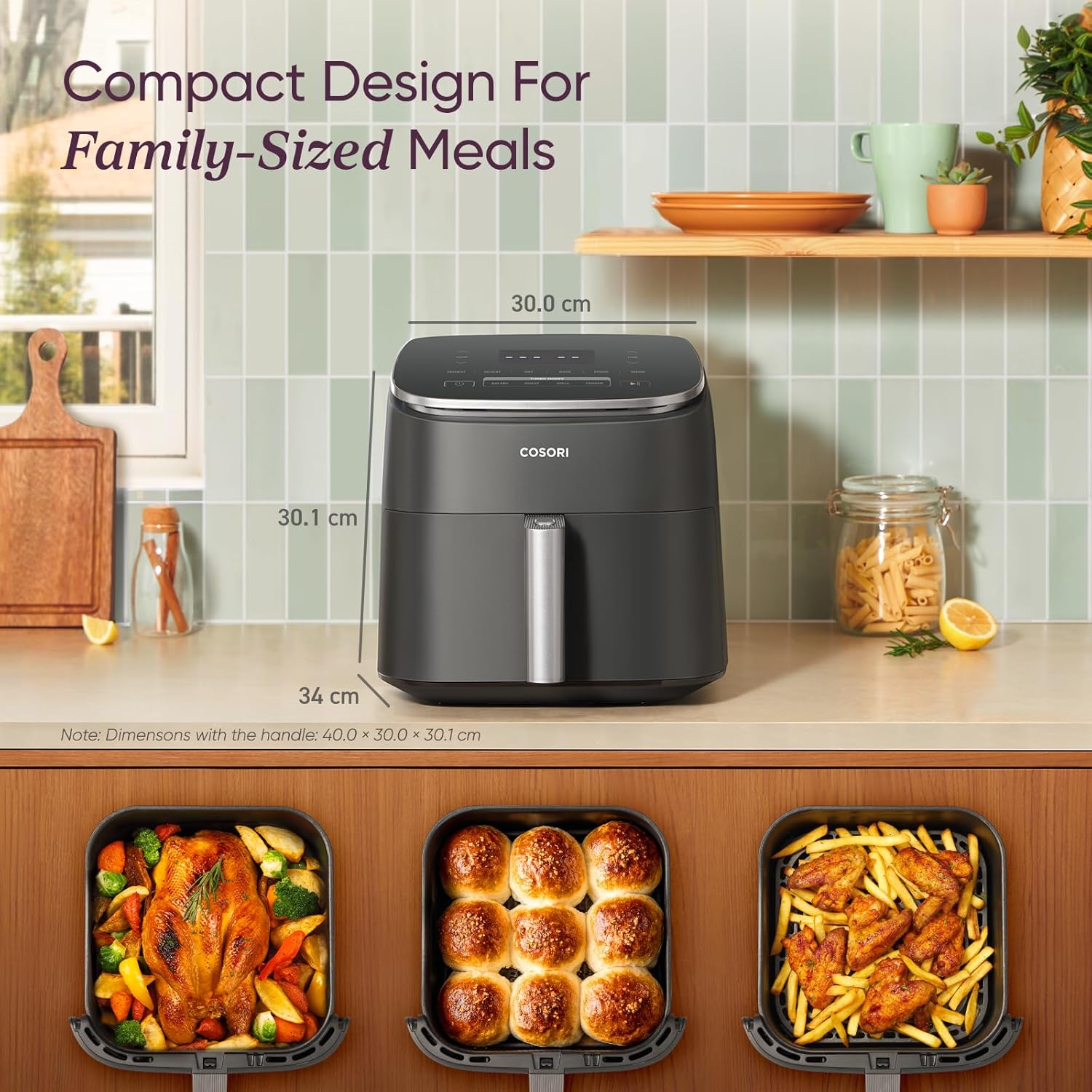COSORI Air Fryer TurboBlaze, 6L Compact Design, 9 Functions with 5 Auto Fan Speeds Airflow System, Fast and Energy Saving, 30โ to 230โ, Quiet, 110+ Recipes, Oil Free, Non-stick, Dishwasher Safe