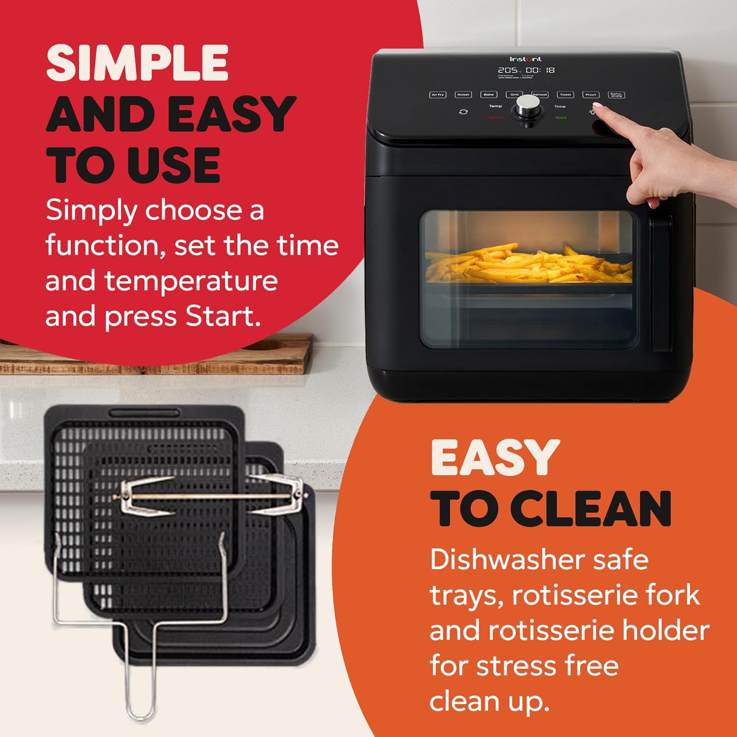 Instant Digital Large Air Fryer Oven with XXL Capacity and Easy to Use 9 Smart Programmes - Air Fry, Roast, Rotisserie, Grill, Bake, Toast, Reheat, Dehydrate & Proof, Black, 13L - 1700W