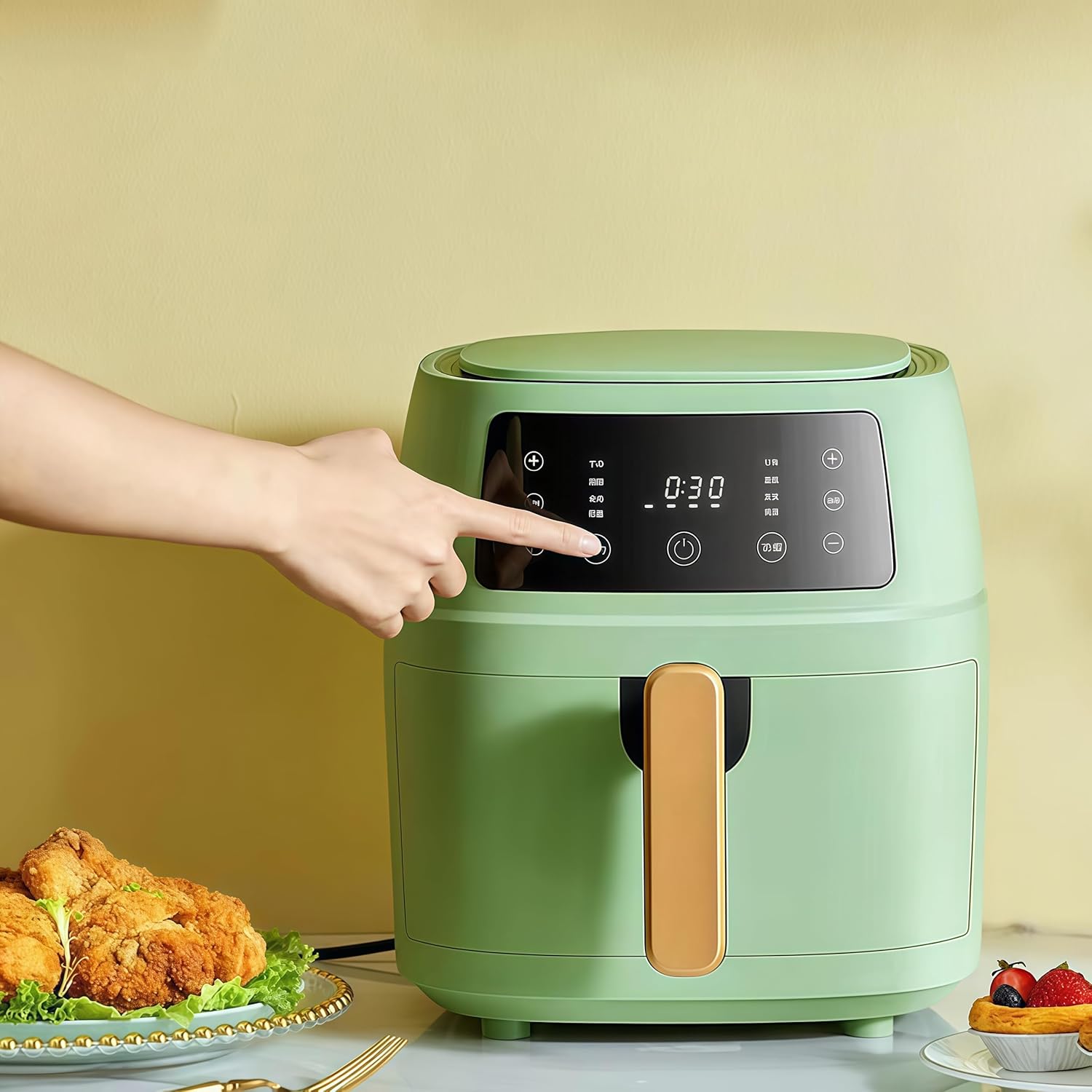 Smart Touch Screen Air Fryer, Large Capacity 6L Oil Free Cooking, Healthy Multifunctional Electric Fryer for Home Kitchen