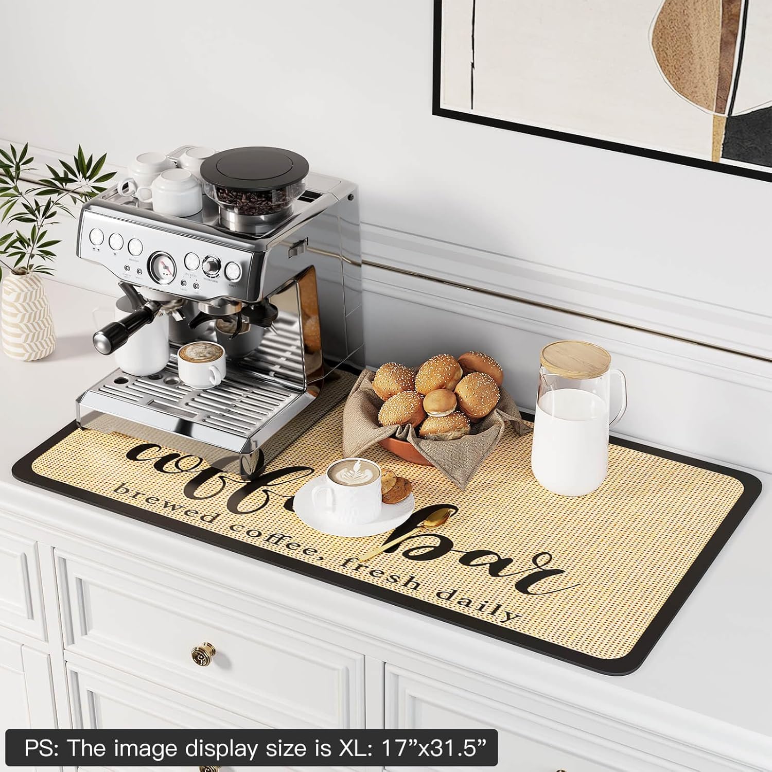 DK177 Coffee Bar Mat - Hide Stain Absorbent Drying Mat with Waterproof Rubber Backing - Fit Under Coffee Maker, Machine, Pot or Espresso Machine (19''X12'')