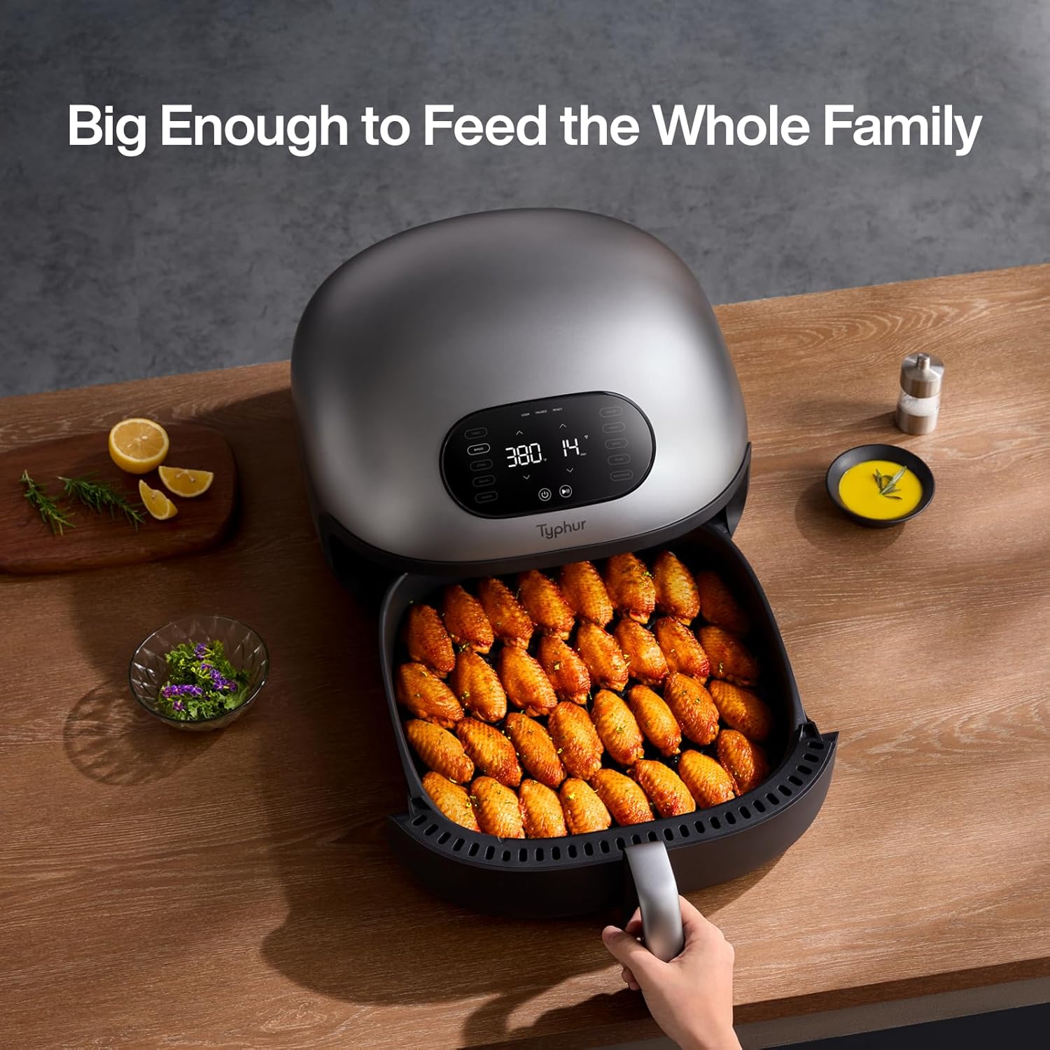 Typhur Dome 2 Air Fryer, 15-in-1 Large 5.3L Capacity, No.1 Cooking Speed Innovative Airflow, Self-cleaning Smart Digital Airfryer, Dishwasher Safe Basket for Quick Easy Meals, Up to 32 Chicken Wings