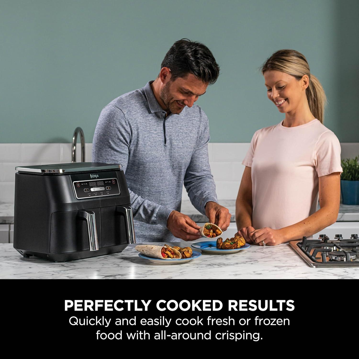 Ninja Foodi Dual Zone Digital Air Fryer, 2 Drawers, 7.6L, 4-in-1, Uses No Oil, Air Fry, Max Crisp, Roast, Reheat, Non-Stick, Dishwasher Safe Baskets and Crisper Plates, Black AF200UK