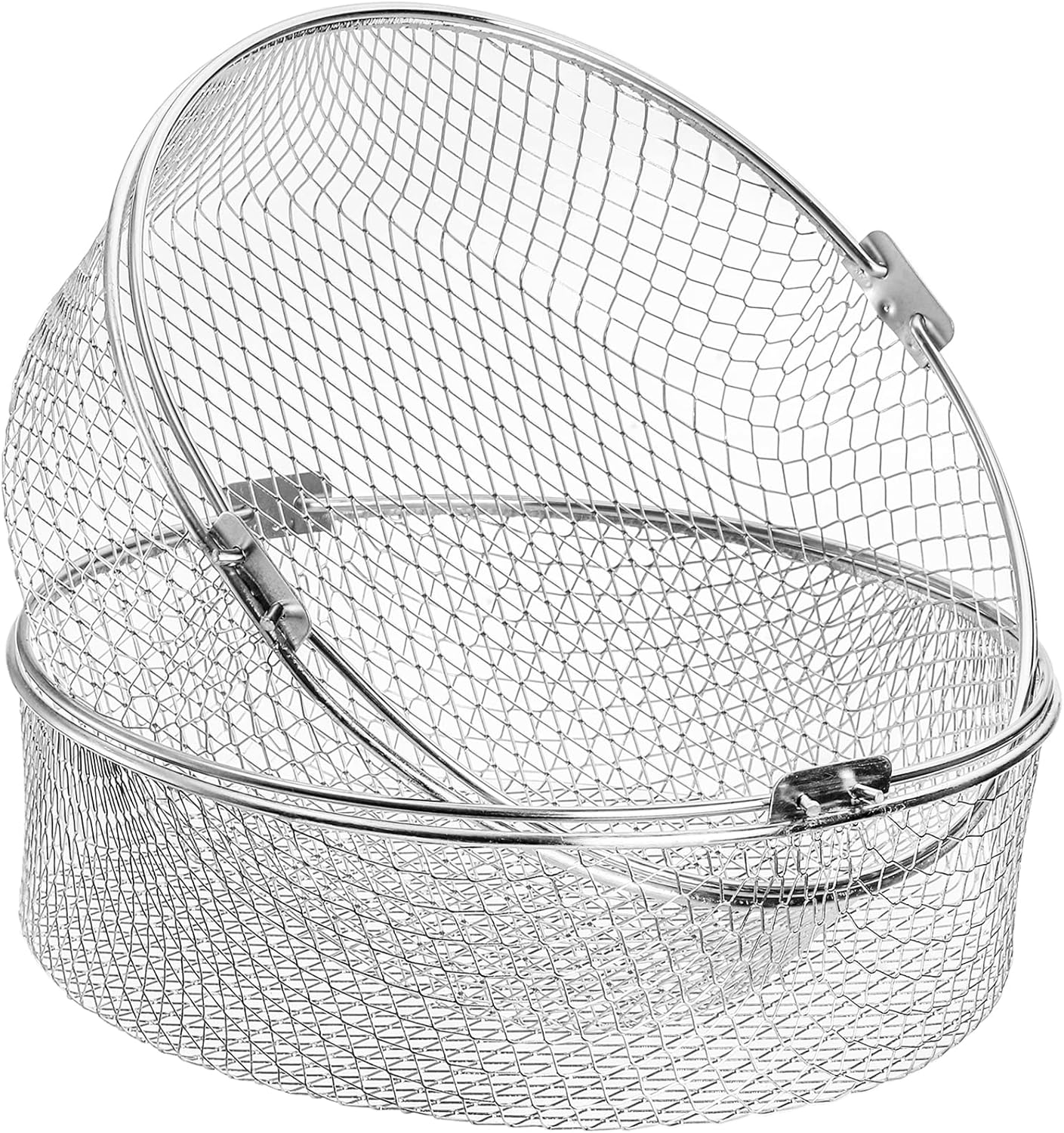 Elsjoy 2 Pack 8 Inch Stainless Steel Air Fryer Basket, Instant Pot, Oven, Steamer Replacement Accessory Mesh Basket with Handle