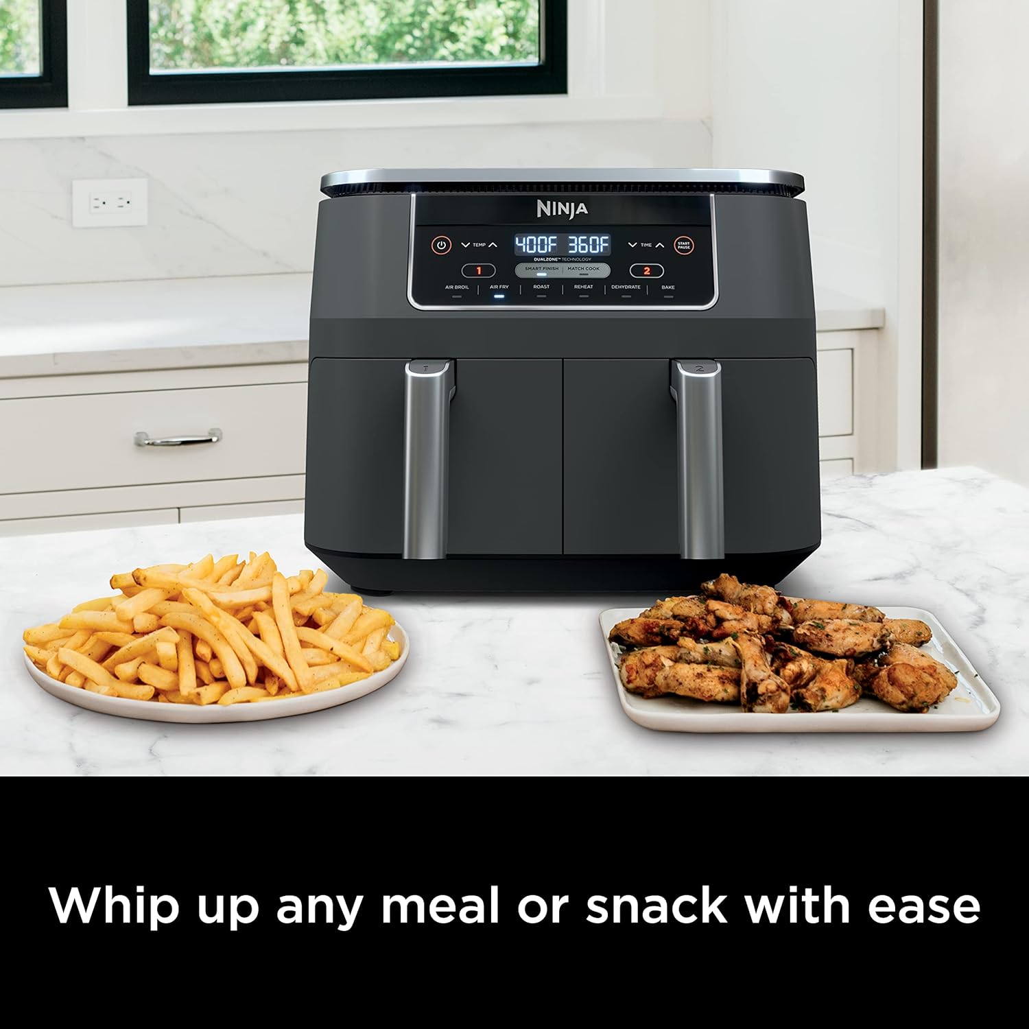 Ninja DZ201 Foodi 6-in-1 2-Basket Air Fryer with DualZone Technology, 8-Quart Capacity, and a Dark Grey Stainless Finish