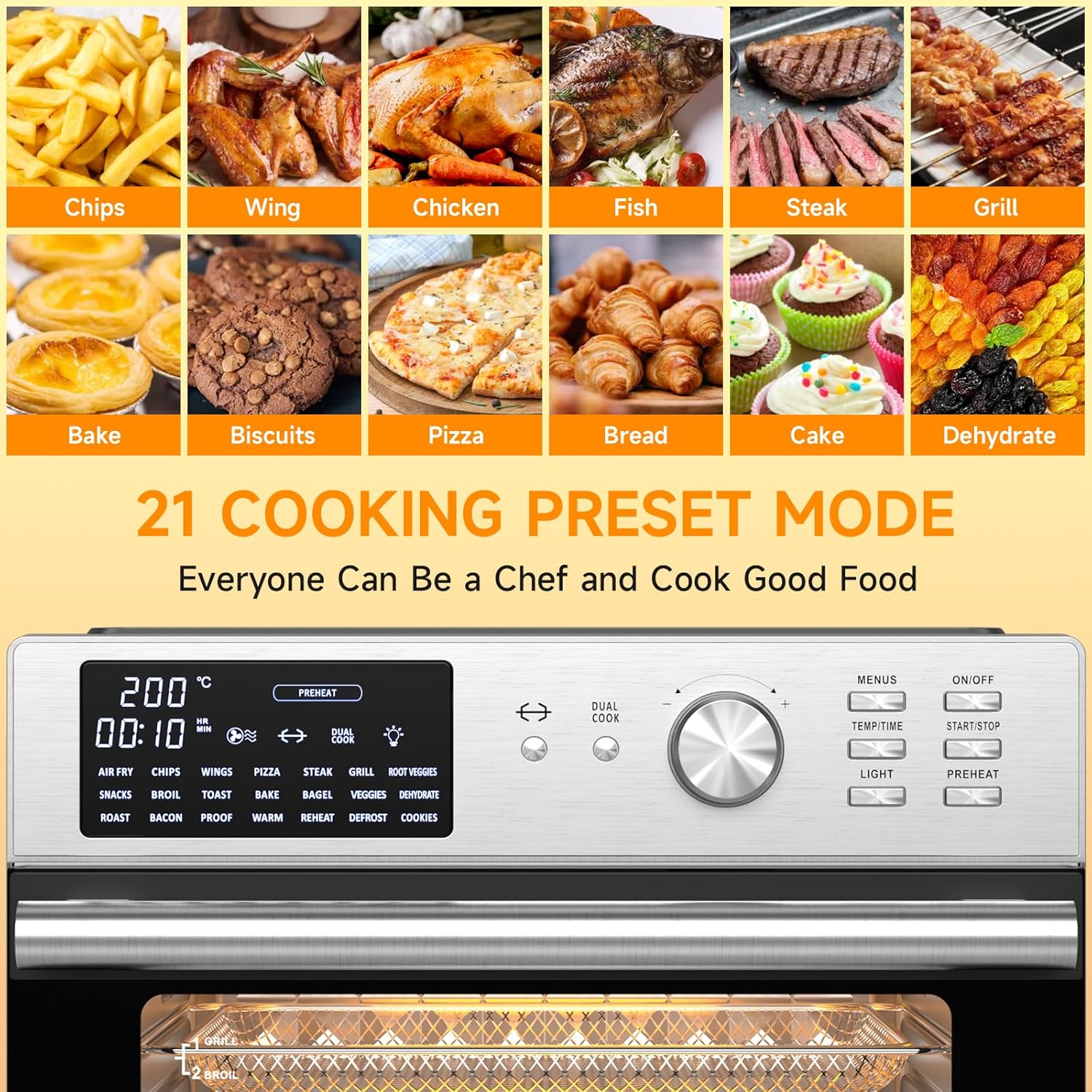 30L Air Fryer Oven With Rotisserie, 1800W & 21 Preset Mode Countertop Convection Mini Oven with Digital LCD Display, Timer & Temperature Control for Cooking, Double Glass Door, Full Accessory Set