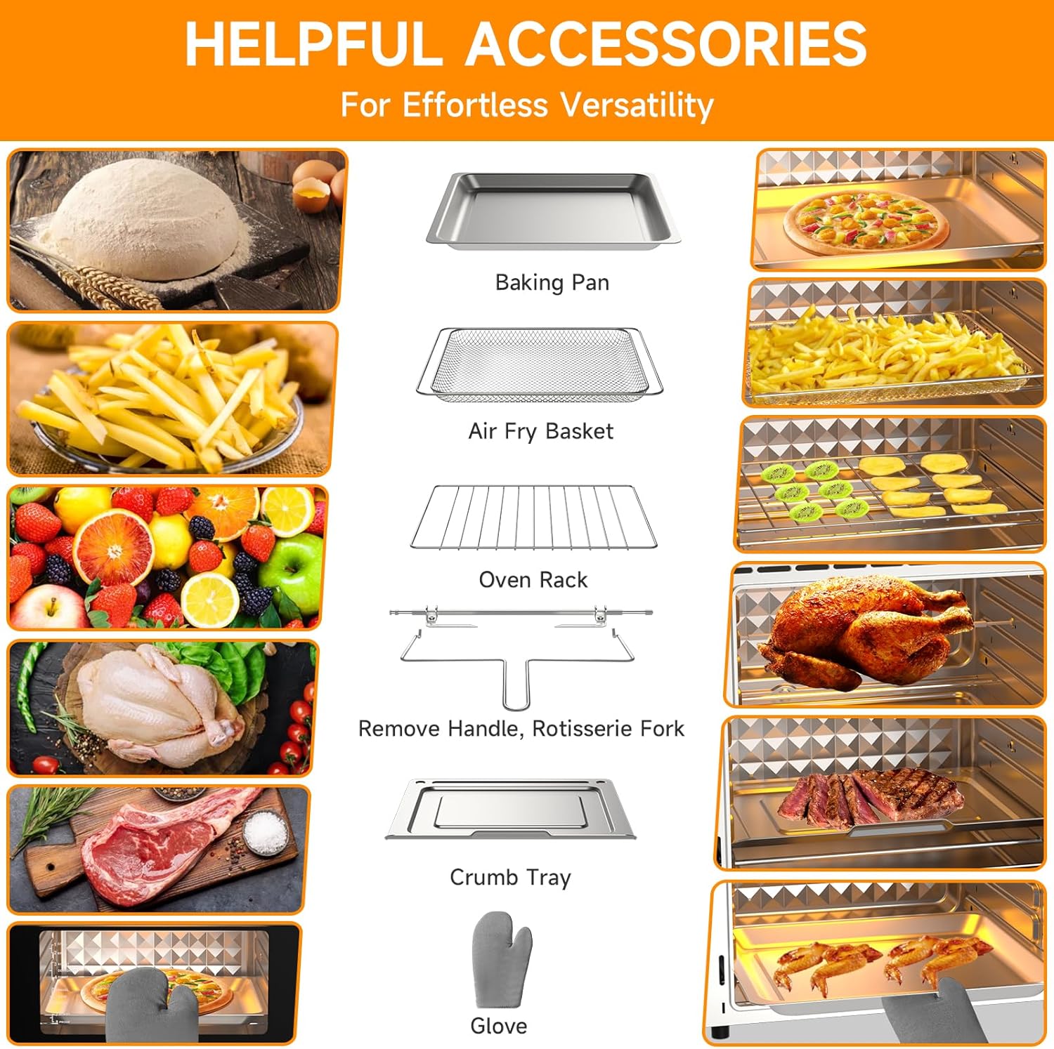 30L Air Fryer Oven With Rotisserie, 1800W & 21 Preset Mode Countertop Convection Mini Oven with Digital LCD Display, Timer & Temperature Control for Cooking, Double Glass Door, Full Accessory Set