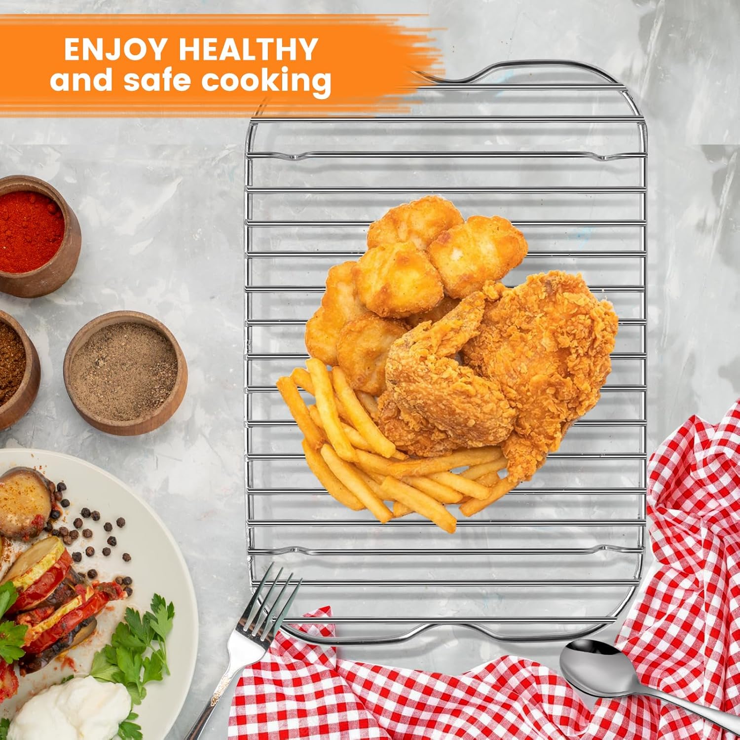 Air Fryer Rack for Ninja Foodi Smart XLAir Fryer Countertop Oven, 13.4''*13.4'' Stainless Steel Air Fryer Accessories Roasting Steamer Grill Racks Baking Tray,Dishwasher Safe