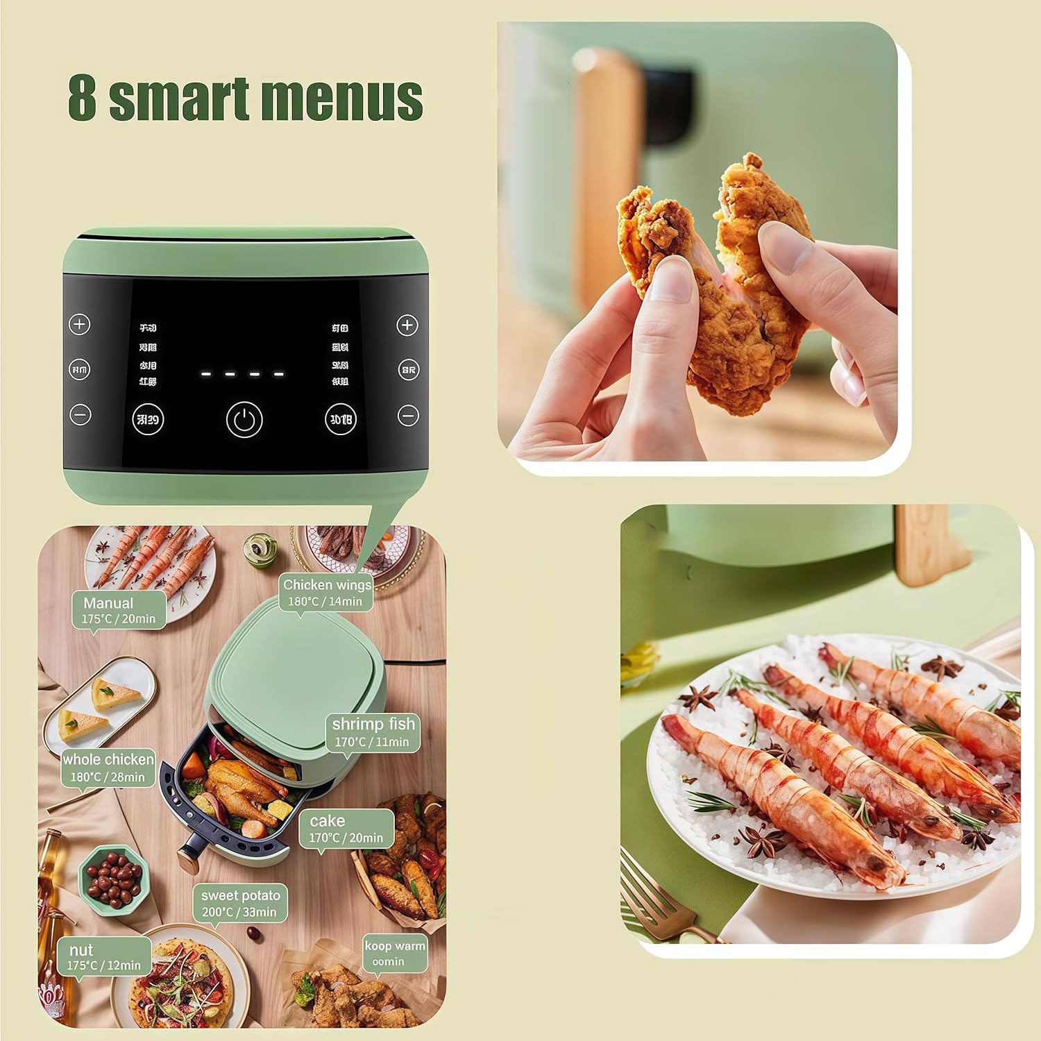 Smart Touch Screen Air Fryer, Large Capacity 6L Oil Free Cooking, Healthy Multifunctional Electric Fryer for Home Kitchen