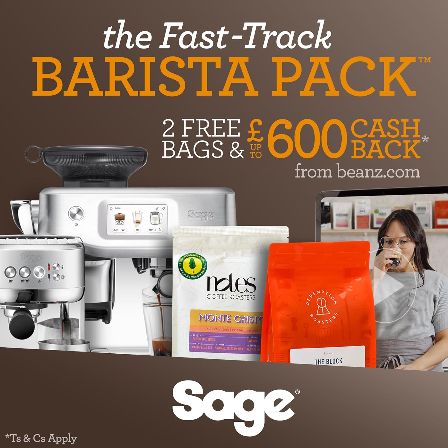 Sage - The Barista Touch - Bean to Cup Coffee Machine with Grinder, Milk Frother and With Cold Brew Fuction, Latte, Cappucino, Espresso Maker, 5 Presets, 2L, 1680 W, With Cleaning Kit, Black Truffle