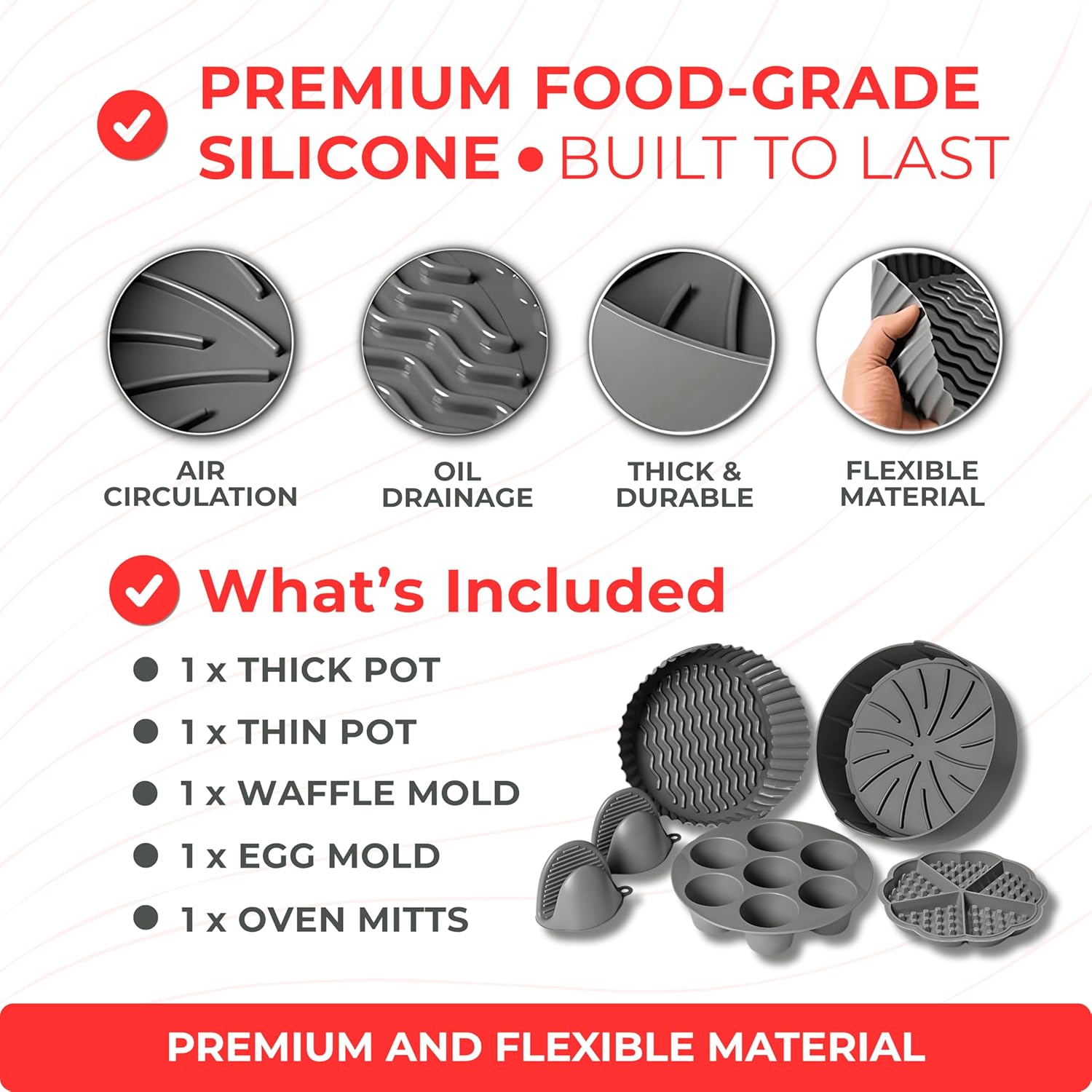 EM Air Fryer Silicone Liners, 5-pack reusable silicone air fryer liners, Replacement Of Flammable Parchment Liner Cupcake Mold, Silicone Air Fryer Liners Basket,Silicone Baking Tray Pots