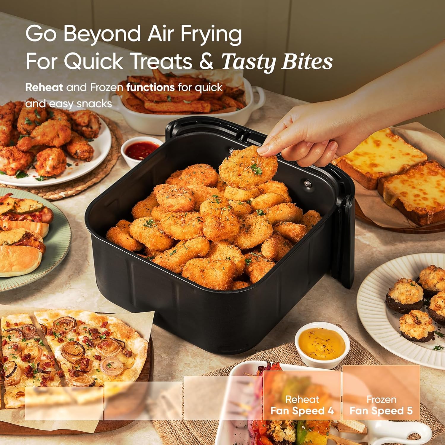 COSORI Air Fryer TurboBlaze, 6L Compact Design, 9 Functions with 5 Auto Fan Speeds Airflow System, Fast and Energy Saving, 30โ to 230โ, Quiet, 110+ Recipes, Oil Free, Non-stick, Dishwasher Safe