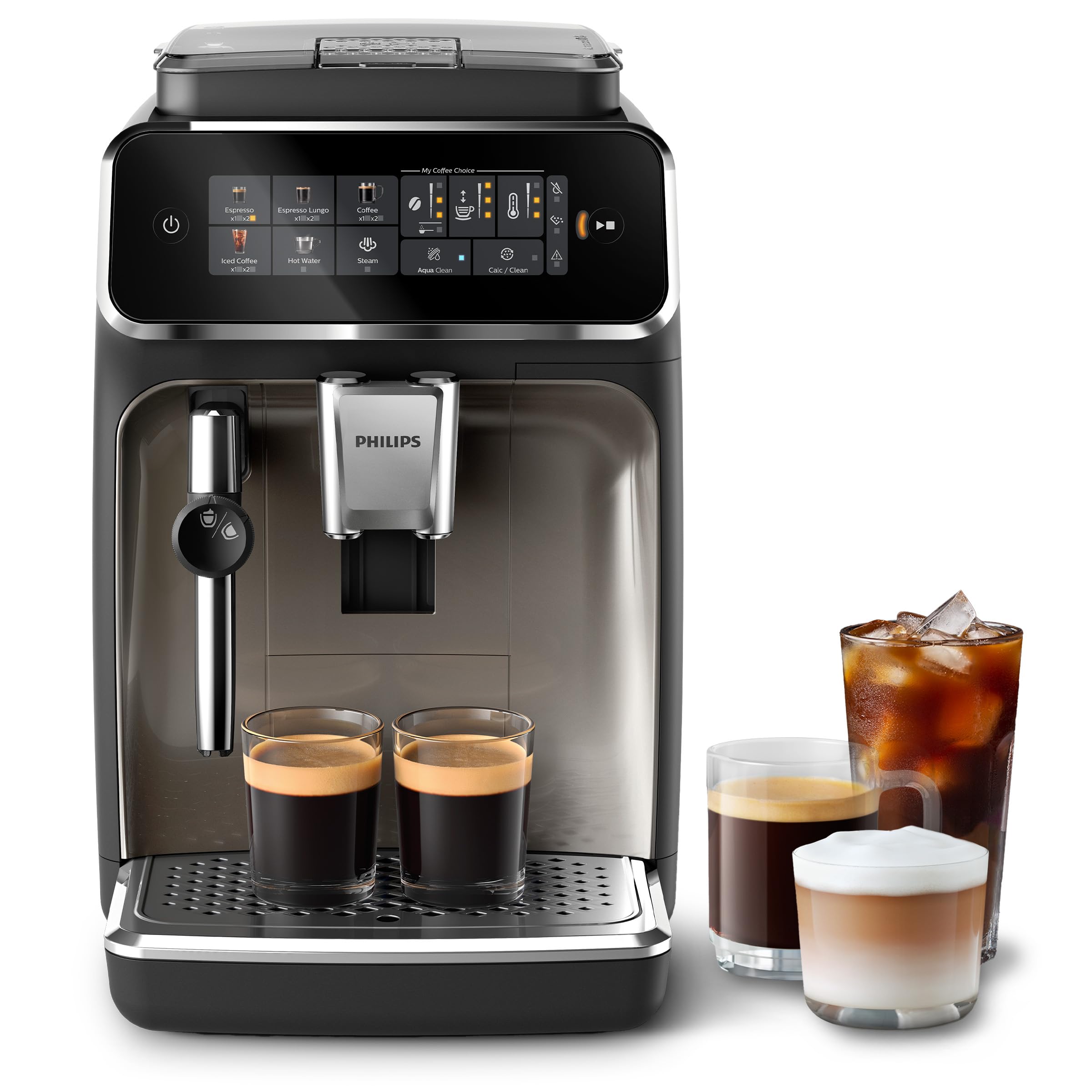 Philips 3300 Series Bean to Cup Coffee Machine – 6 Hot & Iced drinks, LatteGo Milk Frother, Fastest-to-Clean, 40% Quieter, Ceramic Grinder, Fully Automatic Espresso & Cappuccino maker – EP3347/90