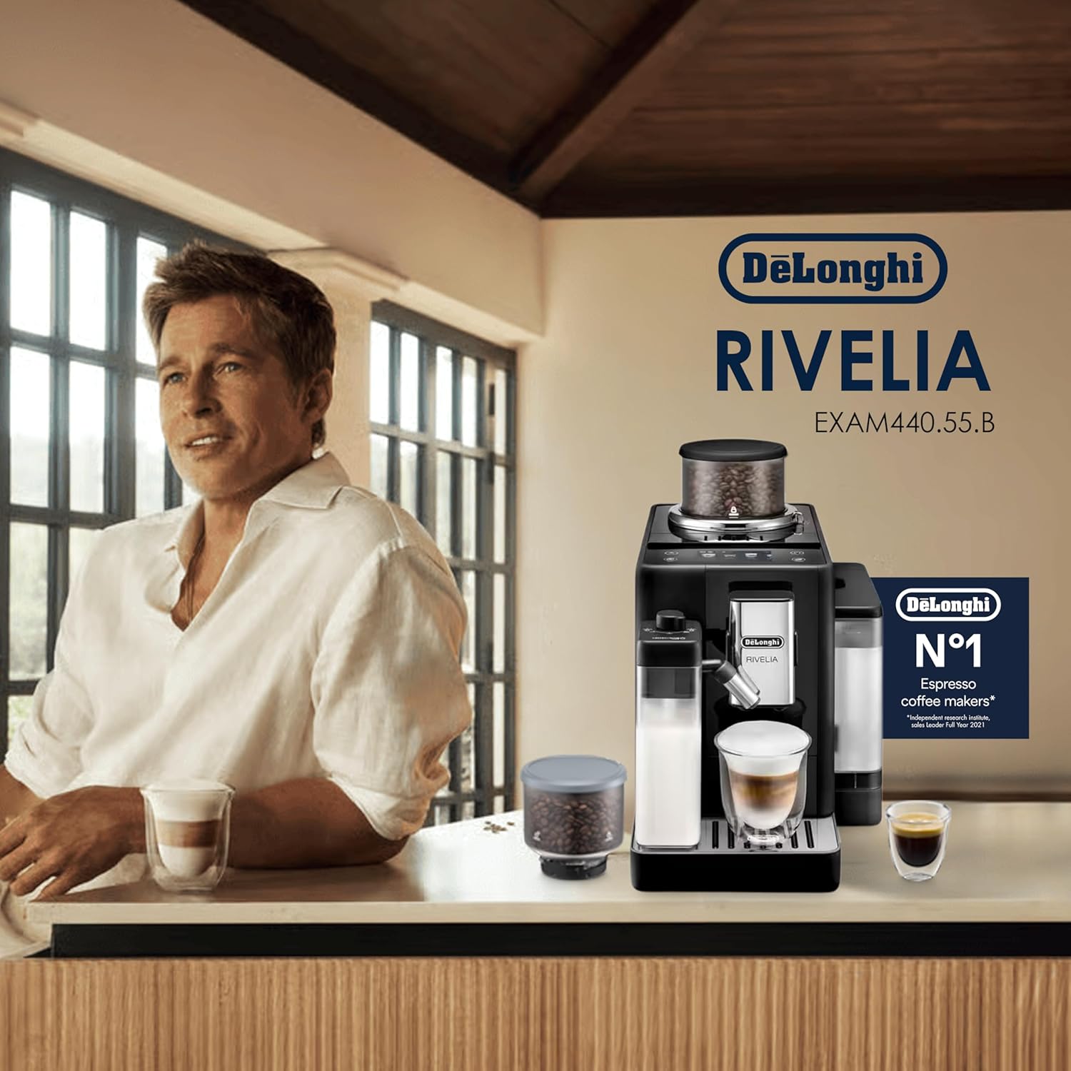 De'Longhi Rivelia EXAM440.55.B, Fully Automatic Coffee Machine with LatteCrema Hot, Automatic Milk Frother, Compact Size Bean to Cup Coffee Machine, 16 Recipes, Full Touch Colored Display, Black