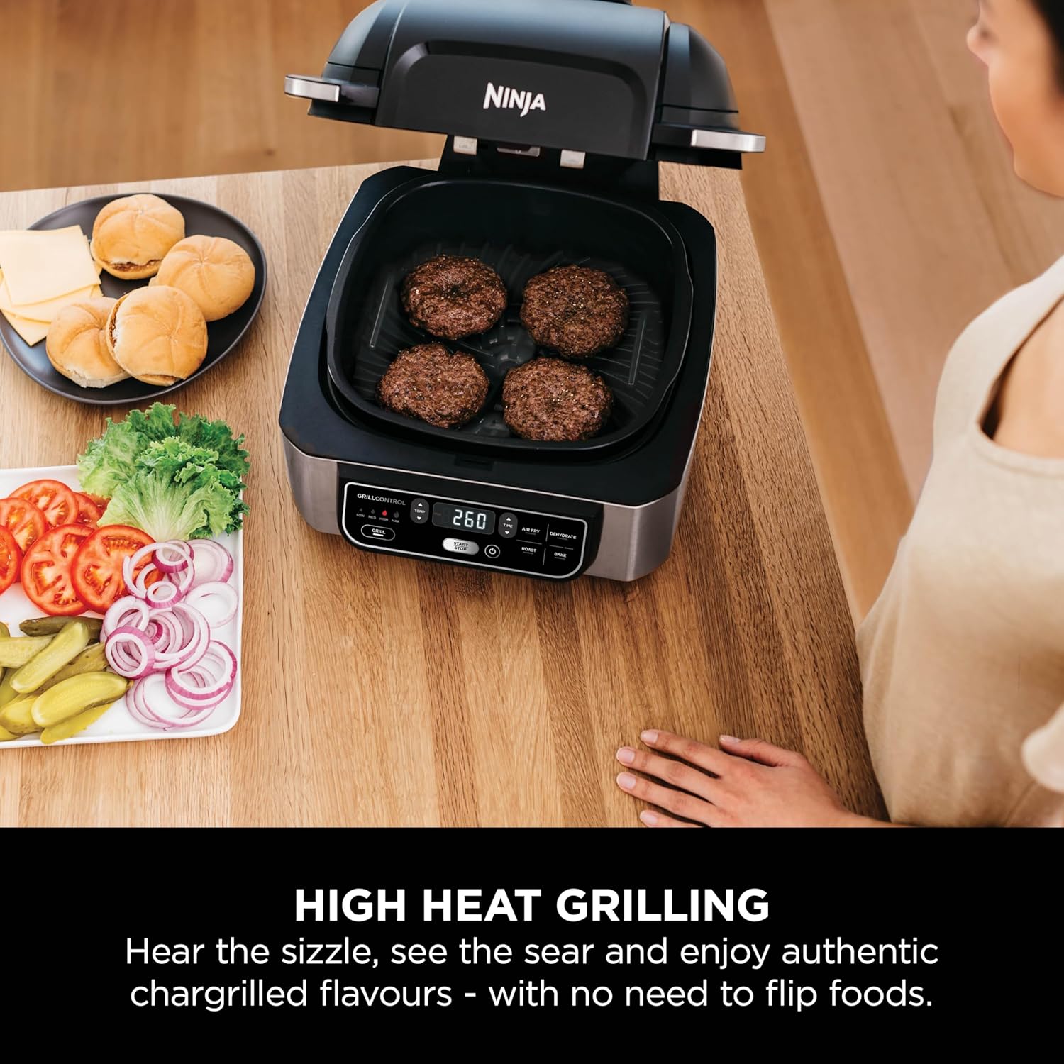 Ninja Foodi Health Grill & Air Fryer 5.7L with Cyclonic Air Technology, 5-in-1, Air Fry, Grill, Bake, Roast, Dehydrate, Dishwasher Safe Parts, Cleaning Brush, Black/Silver AG301UK