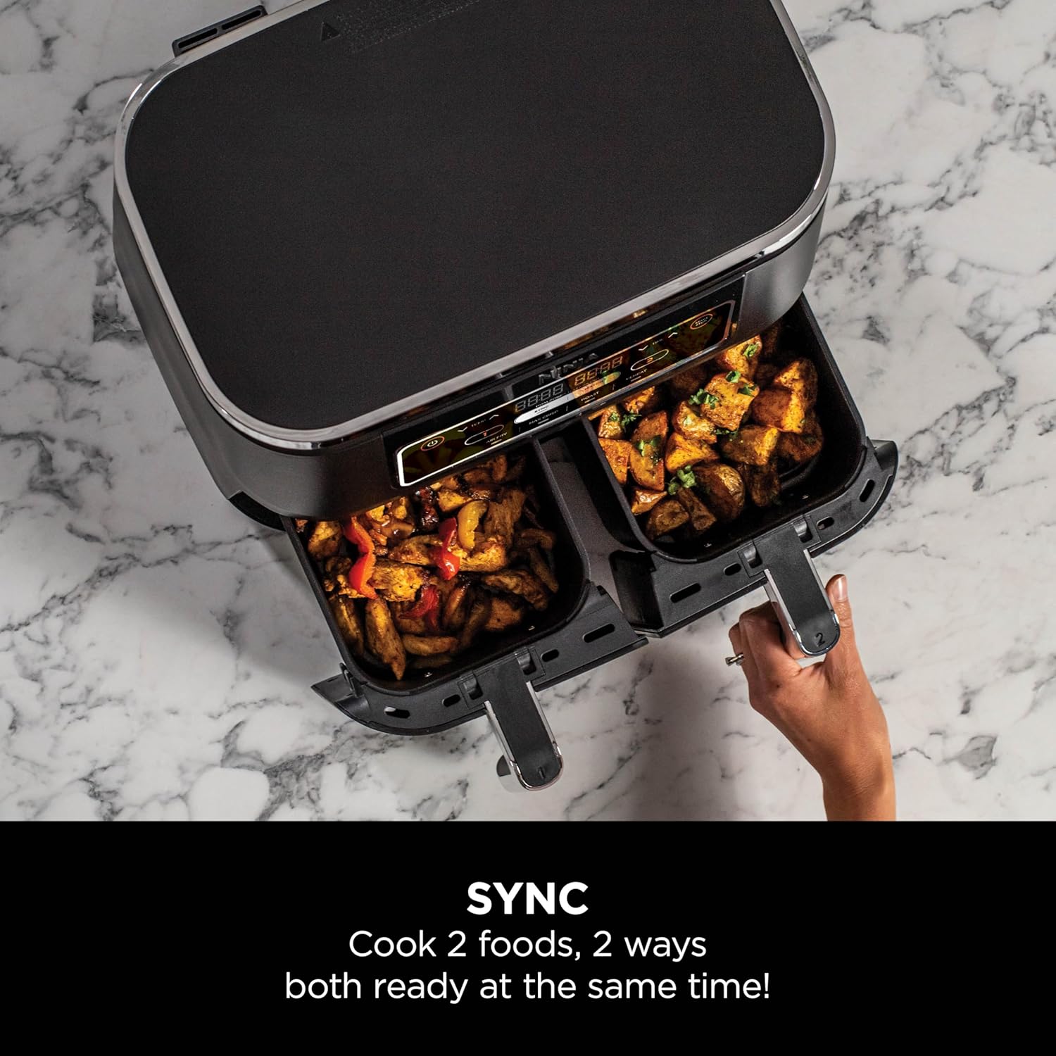Ninja Foodi Dual Zone Digital Air Fryer, 2 Drawers, 7.6L, 4-in-1, Uses No Oil, Air Fry, Max Crisp, Roast, Reheat, Non-Stick, Dishwasher Safe Baskets and Crisper Plates, Black AF200UK