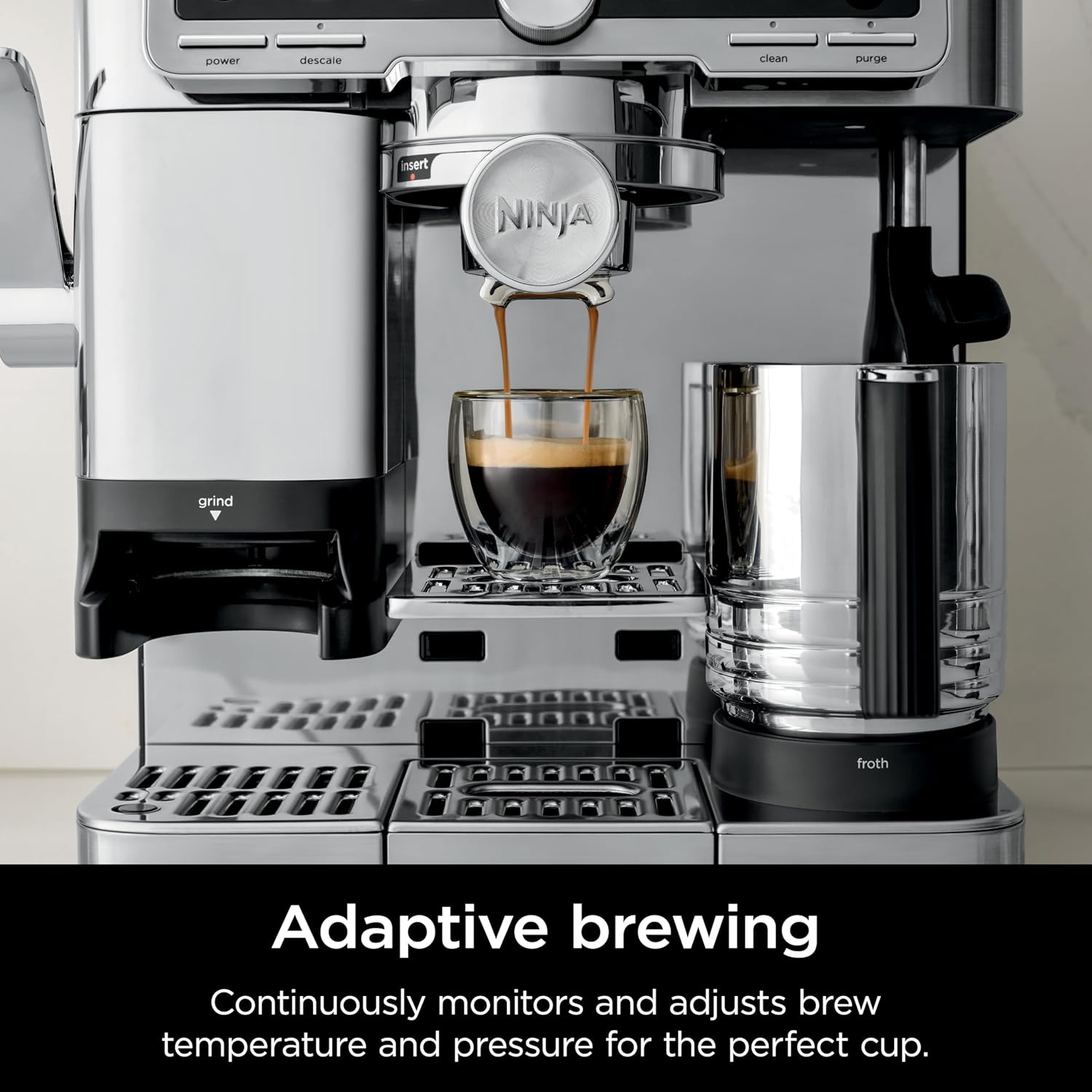 Ninja Luxe Café Pro Series, Espresso Machine, Drip Coffee, Cold Brew, Hot Water, Integrated Tamper, Built-in Grinder, Hands-Free Frother for Cappuccinos, Lattes, Americanos, Dairy or Non-Dairy, ES701