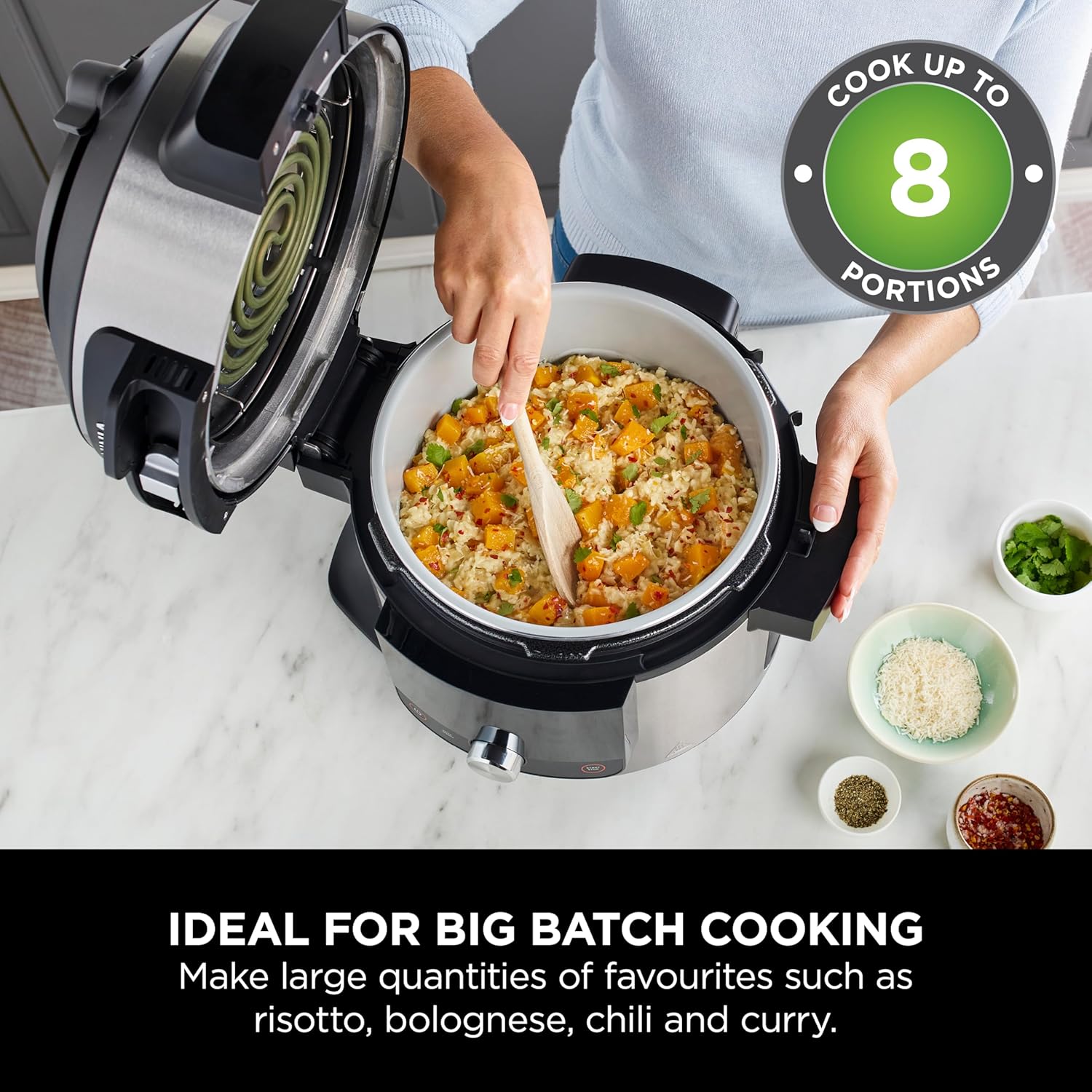 Ninja Foodi MAX 15-in-1 SmartLid Multi-Cooker 7.5L with Digital Probe, Electric Pressure Cooker & Air Fryer, Slow Cook and more, Cooks 6 Portions, Stainless Steel/Black OL750UK